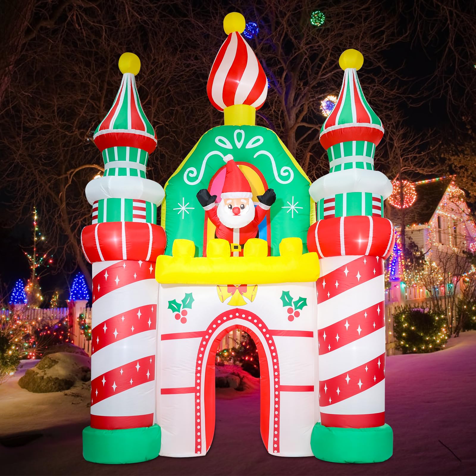 10FT Christmas Inflatable Castle Outdoor Decor with Santa Claus & LED Lights - Holiday Yard Decoration for Lawn, Garden, Xmas Party & Festive Home Decor