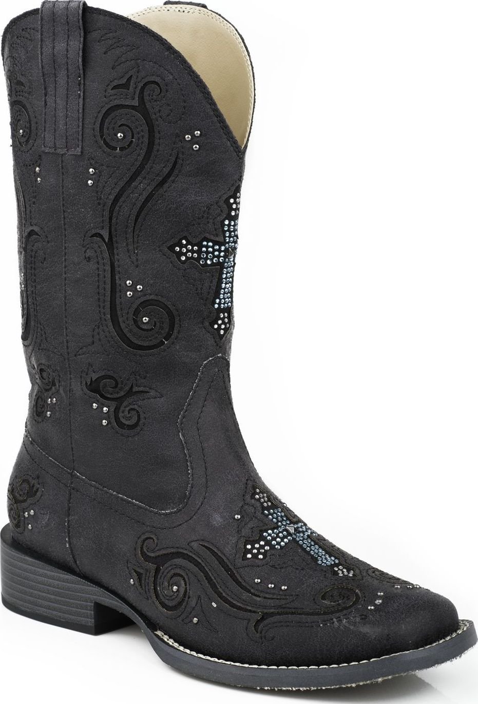 Roper Women's Faith Boots - Black Leather Ankle Boots Size 8.5 | Comfortable Western Cowgirl Boots for Riding, Walking & Everyday Wear