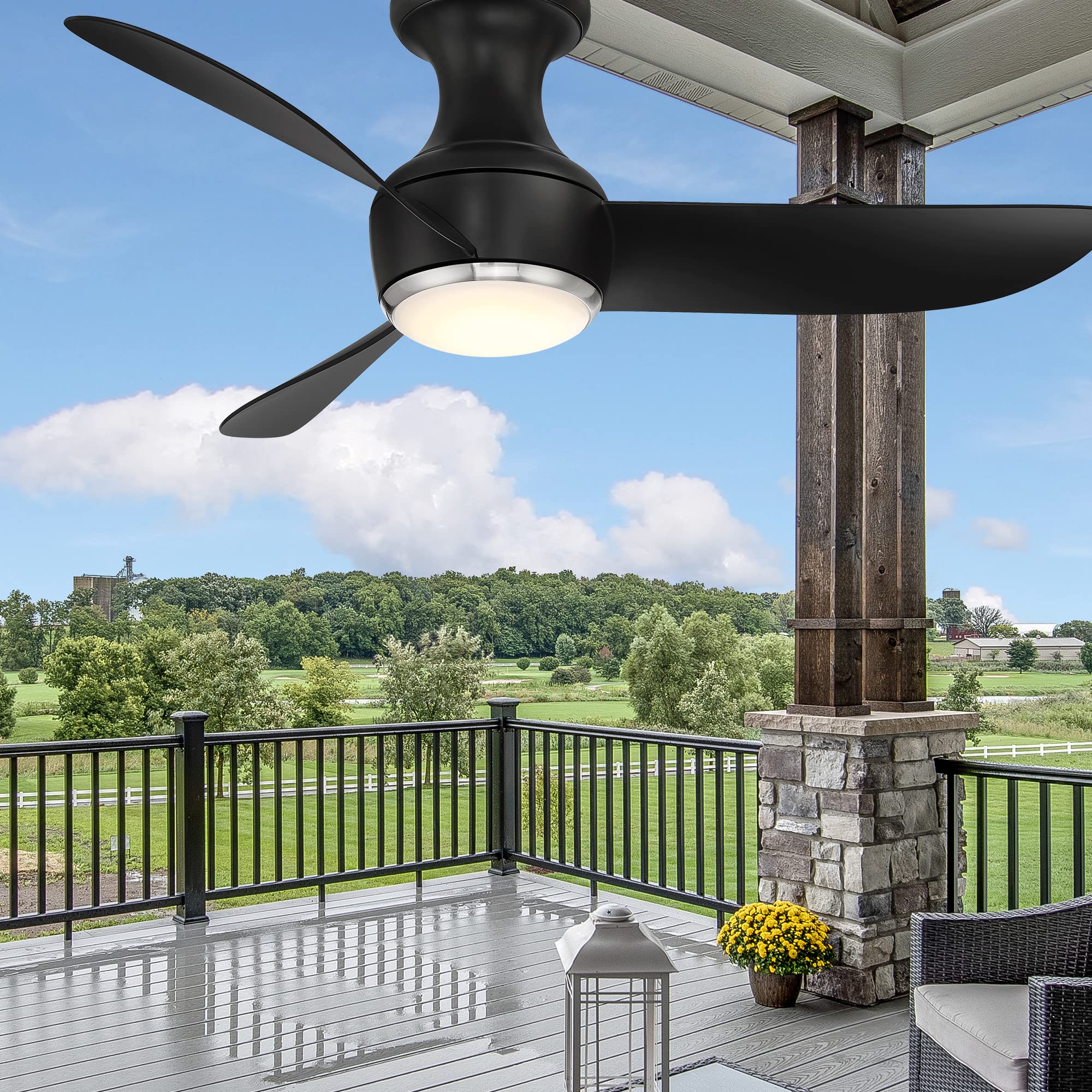 Corona Smart 52-Inch 3-Blade Flush Mount Ceiling Fan with LED Light Kit, Brushed Nickel Black, 3500K, Remote Control, Alexa, iOS & Android App Compatible for Living Room, Bedroom, and Patio