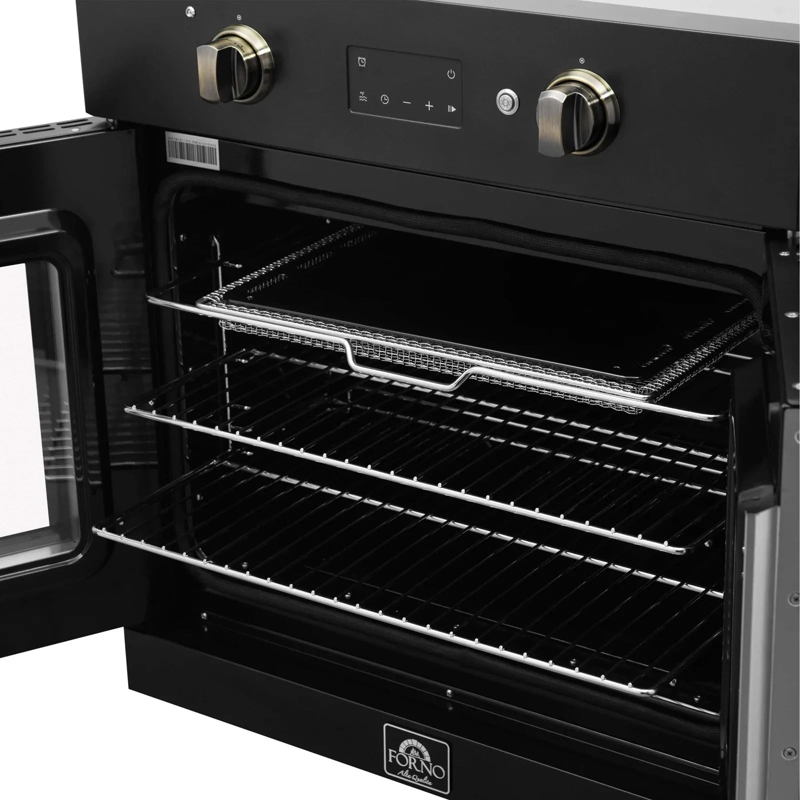 Forno Asti 30 Inch French Door Electric Wall Oven - Black with Antique Brass Trim, Built-in Convection Oven, Self-Cleaning, FBOEL1333 30BLK - Perfect for Modern Kitchens, Baking, Roasting & Entertaining