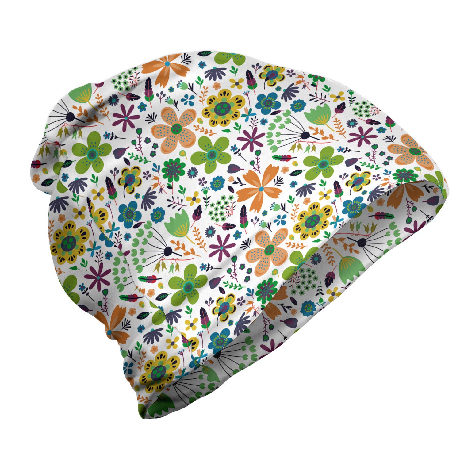 Ambesonne Unisex Beanie - Pointed Petals Floral Art Design, Warm Knit Winter Hat for Men & Women, White Multicolor - Perfect for Hiking, Outdoor Activities & Cold Weather Fashion