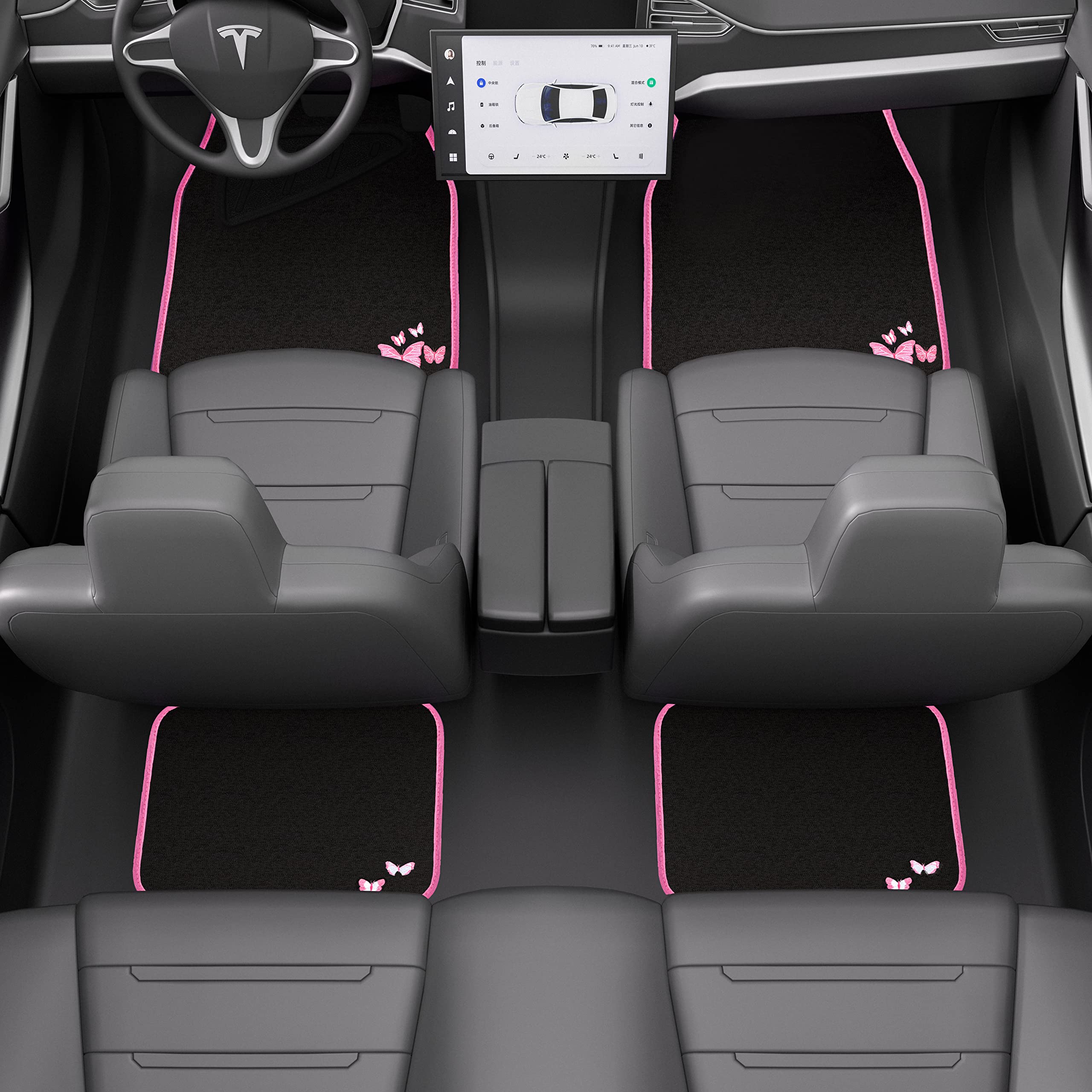 August Auto Universal Fit Butterfly Carpet Car Floor Mats with Heel Pad - 4-Piece Set for Sedans, SUVs, Trucks & Vans (Black/Pink) | All-Weather Protection & Enhanced Grip for Daily Commutes, Road Trips & Family Adventures