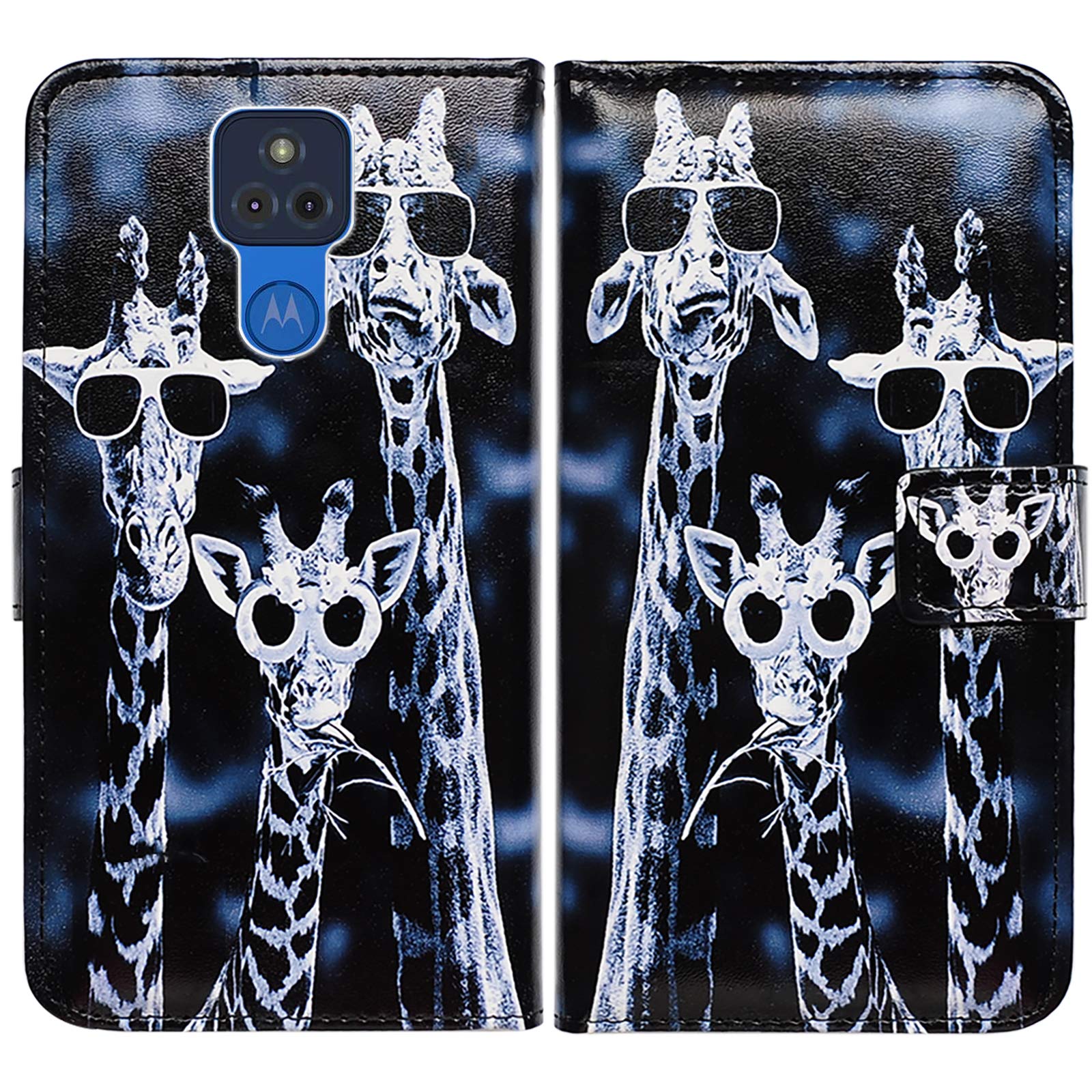 **Moto G Play 2021 Case - Premium Black Glass Giraffe Leather Flip Wallet Cover with Card Slots & Kickstand | Compatible Only with Motorola Moto G Play 2021 (Not for 2020 Model) | Perfect for Daily Use, Travel & Hands-Free Viewing**