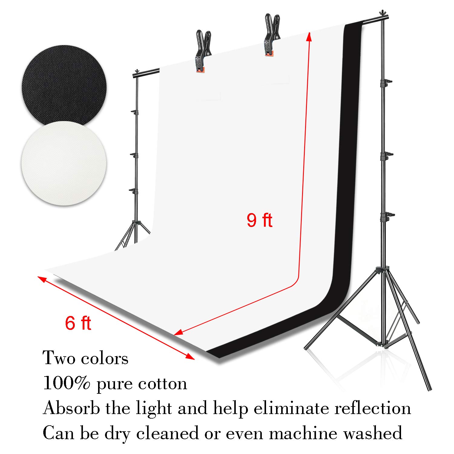 EMART 8.5x10ft Photography Backdrop Kit with 400W 5500K Daylight Umbrella Continuous Lighting Set - Professional Black & White Backgrounds for Photo Studio, Product Photography, Portrait Shooting - Perfect for E-commerce, YouTube Videos & Social Media Content Creation