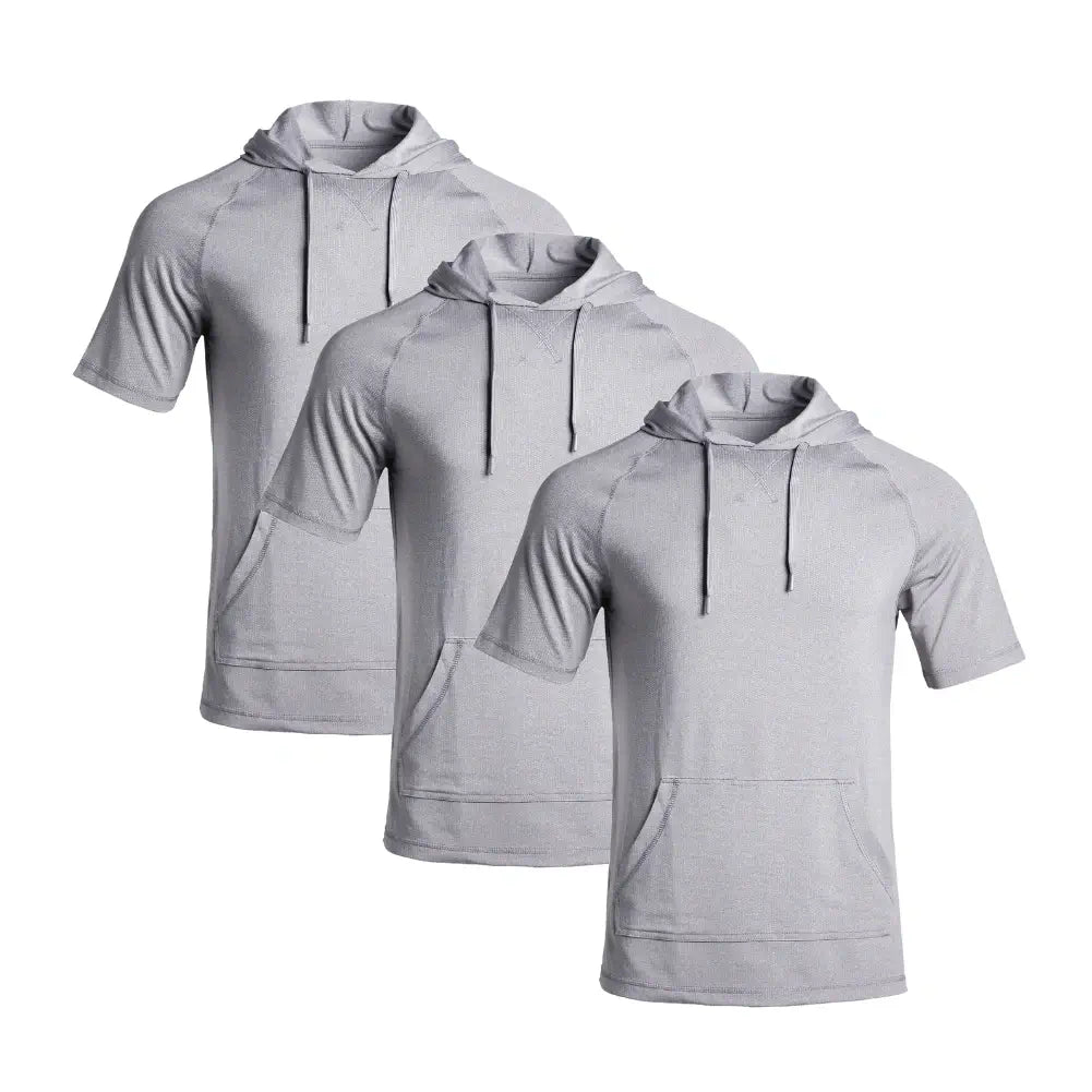 3 Pack Men's Performance Short Sleeve Hoodie - Moisture Wicking Athletic Shirts for Gym, Running & Outdoor Activities