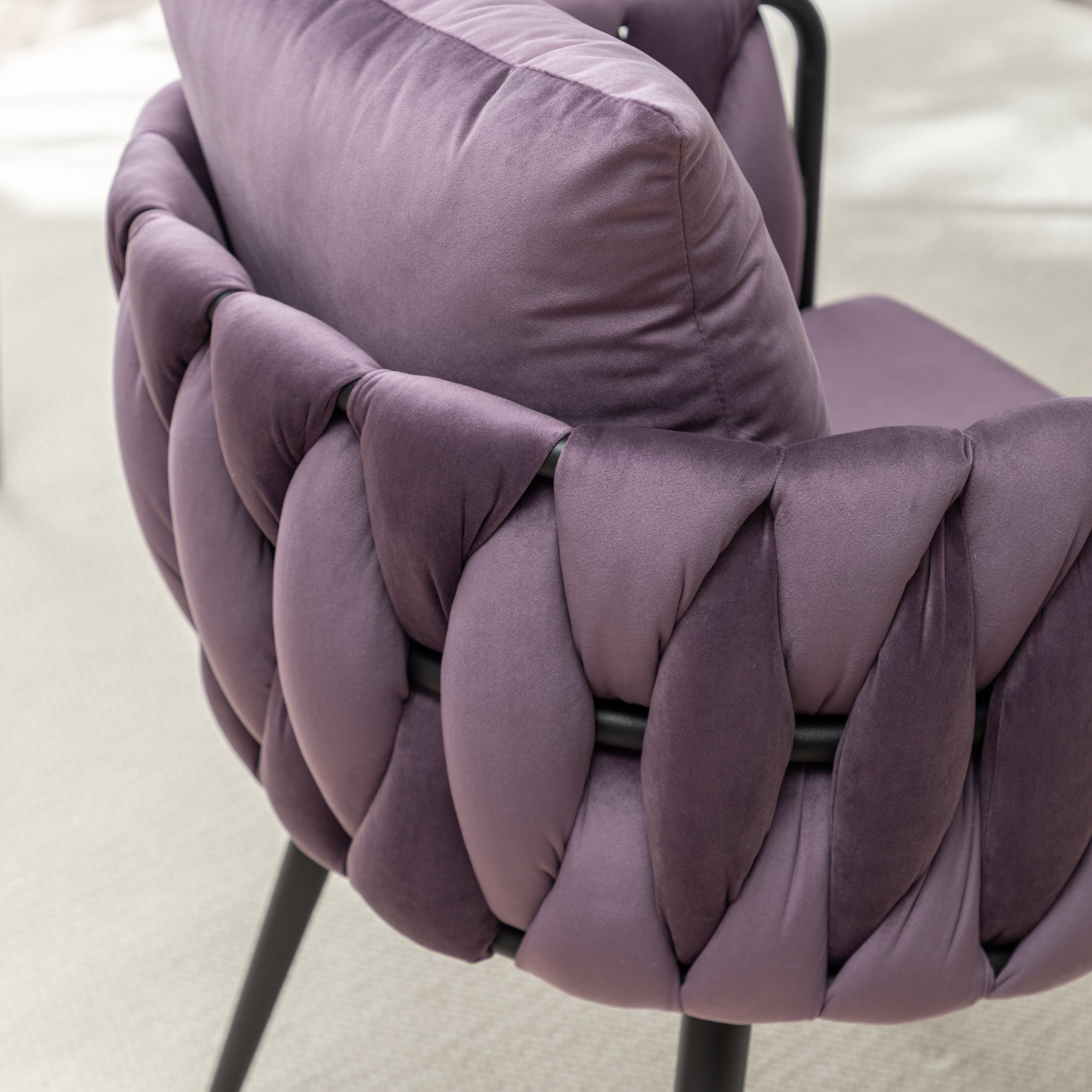 Dark Purple Velvet Dining Chairs Set of 2 - Modern Hand-Woven Upholstered Accent Chairs with Black Metal Legs for Living Room, Kitchen, Dining Room & Vanity - Perfect for Entertaining, Relaxing & Home Decor