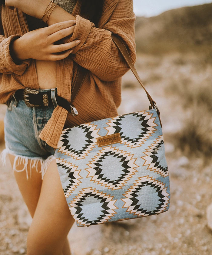 Wrangler Dual-Sided Print Canvas Shoulder Bag for Men & Women - Stylish Crossbody Purse for Travel, Work, and Everyday Use