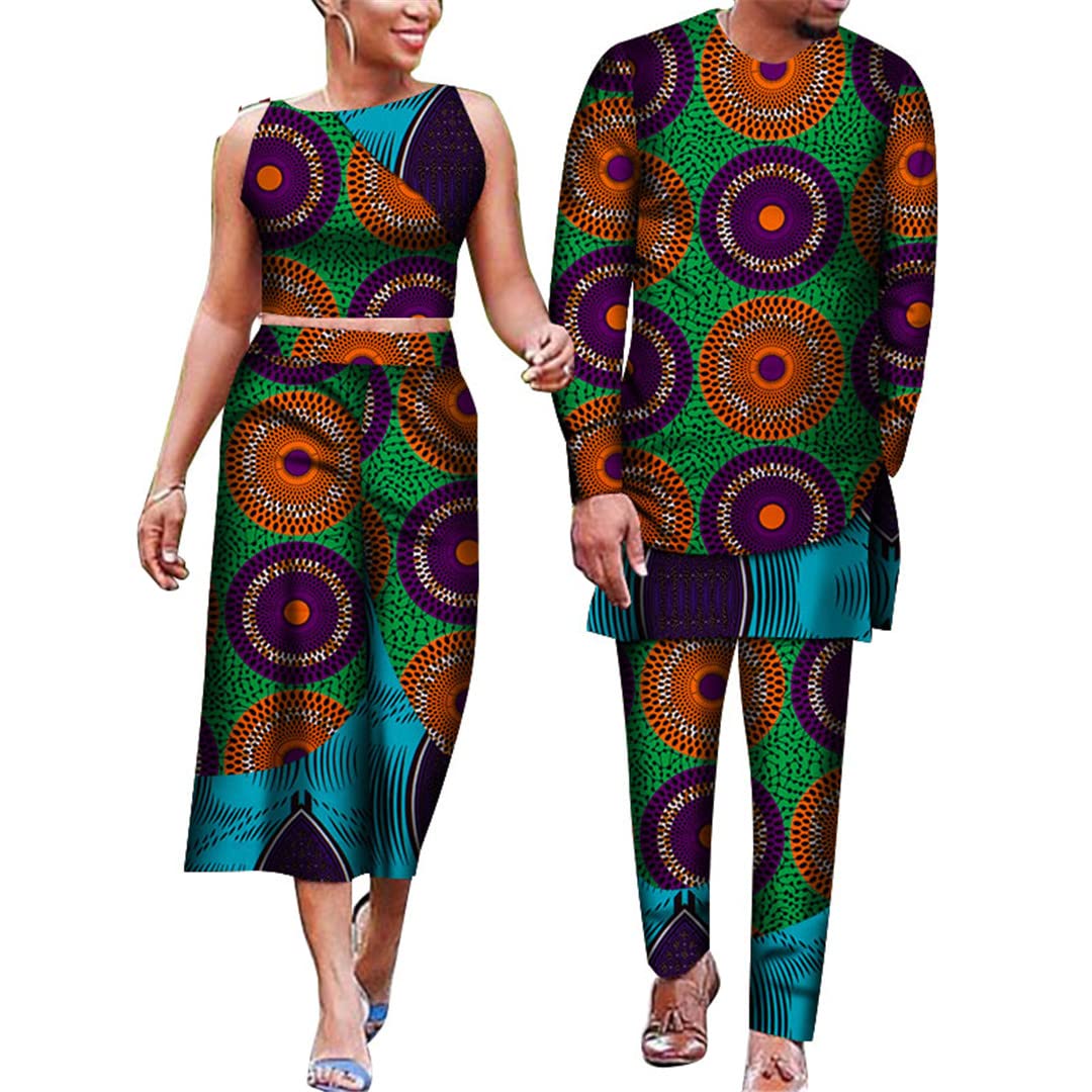 African Print Couple Outfits - Floral Dashiki Matching Sets for Men & Women, Plus Size 12M | Perfect for Valentine's Day, Anniversary Gifts & Cultural Events
