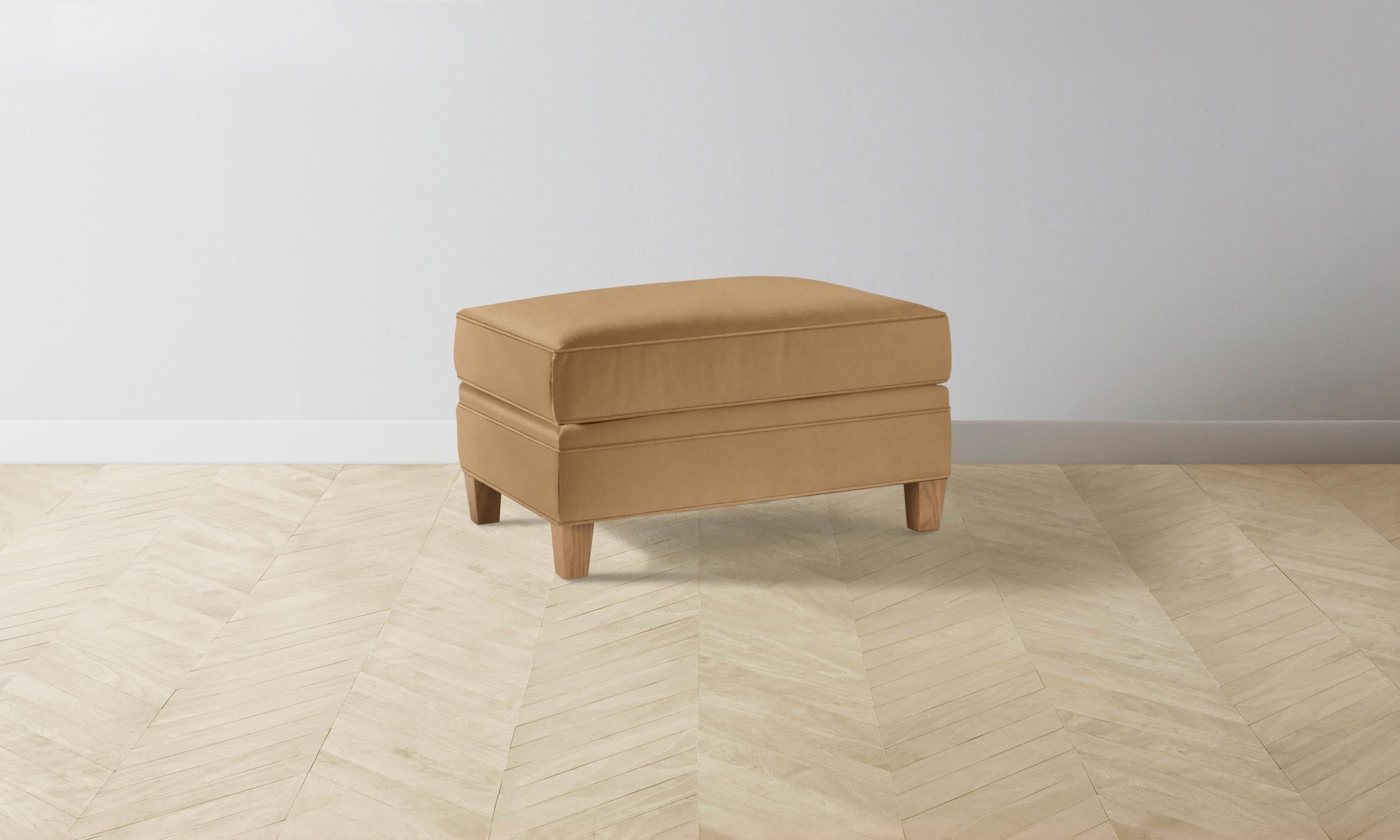 Carmine Ottoman with Pebbled Leather in Latte - Stylish Footrest & Accent Chair for Living Room, Bedroom, or Office