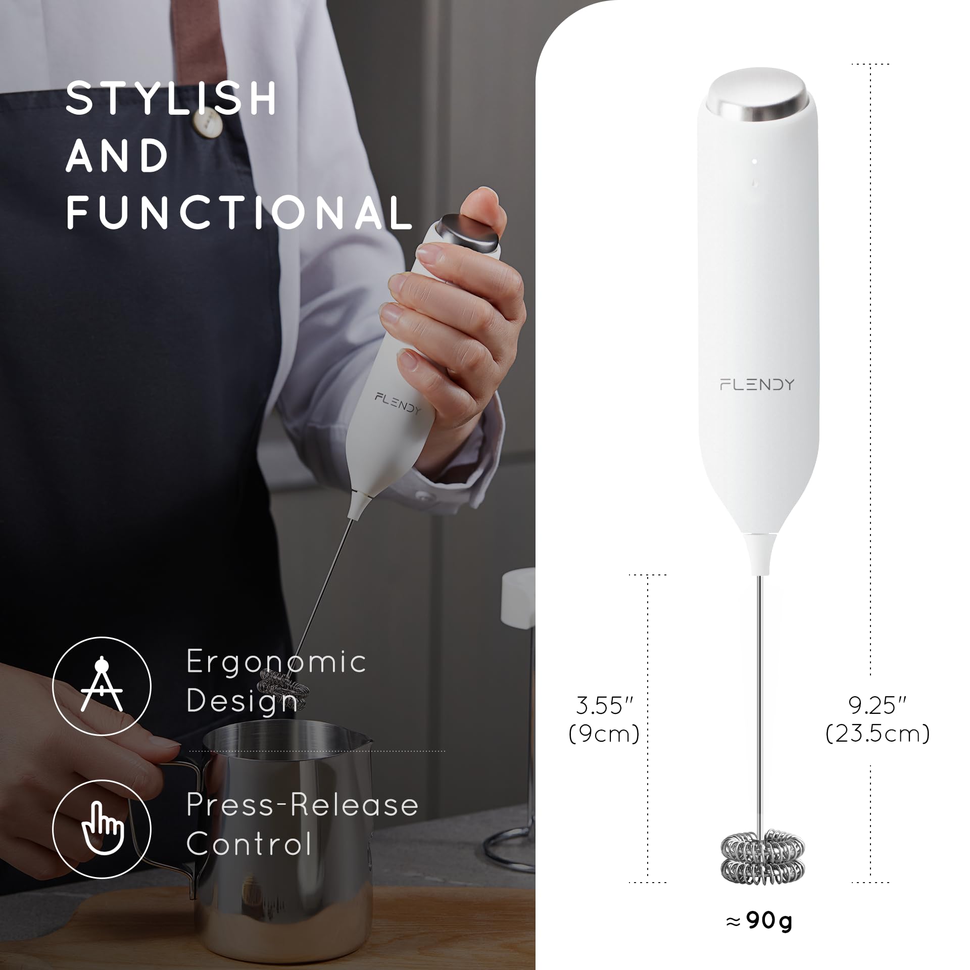 USB-C Rechargeable Handheld Milk Frother - Electric Drink Mixer for Coffee, Matcha, Hot Chocolate & More | Portable Mini Whisk with Charging Stand | Perfect for Home, Office & Travel Use