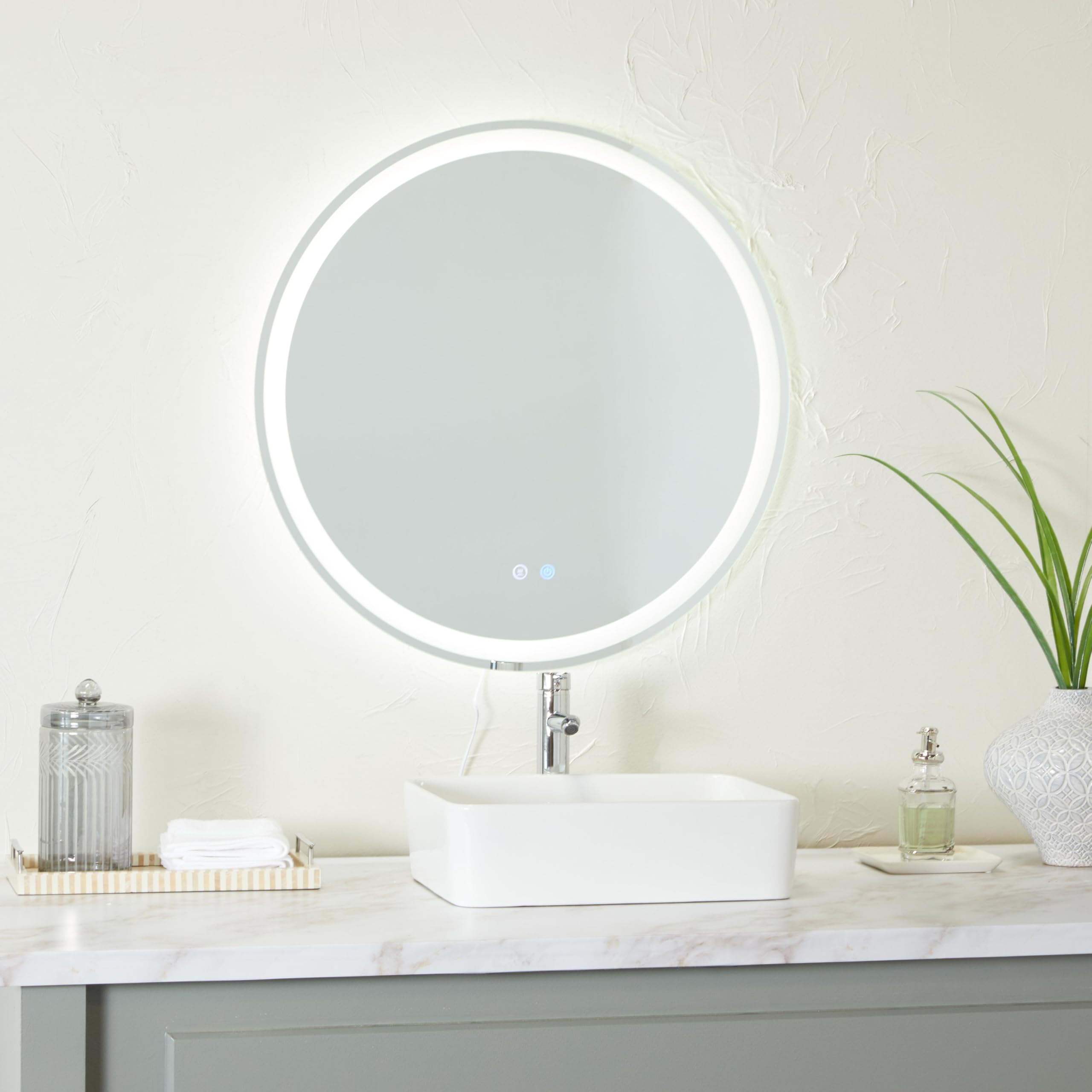 Deco 79 32x32 Inch LED Anti-Fog Bathroom Mirror with Silver Frame - Fog-Free Shaving & Makeup Mirror for Steam Showers & Vanities