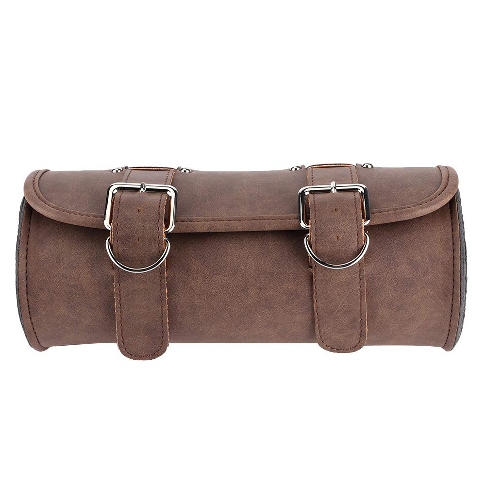 KIMISS Motorcycle Tool Bag - Brown PU Saddlebag for Riding Gear Storage