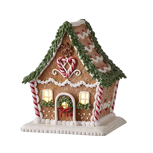 Iced Peppermint Candy Cane Light-Up Gingerbread House - The Bridge Collection | Holiday Home Decor for Christmas, Winter Parties & Festive Table Centerpiece