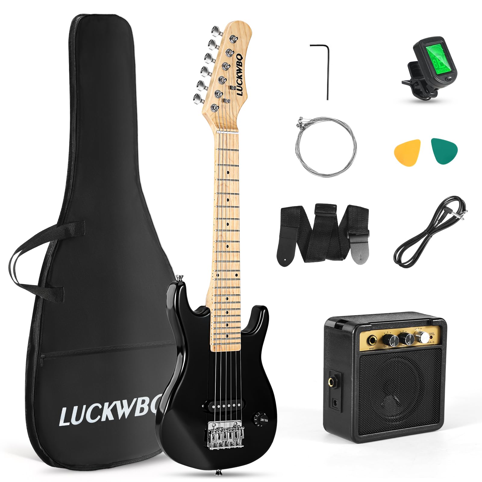 **30 Inch Kids Electric Guitar Beginner Kit - ST Style Mini Electric Guitar for Boys & Girls with 5W Amp, Strap, Gig Bag, Tuner & Picks (Black) - Perfect for Learning, Practice & Home Performances**