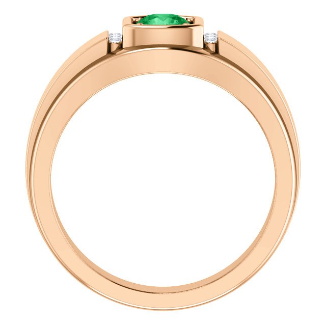 14K Gold Men's Emerald and Diamond Ring - 0.42ct Emerald & 0.09ct Diamond Wedding Band for Engagement, Anniversary, and Special Occasions