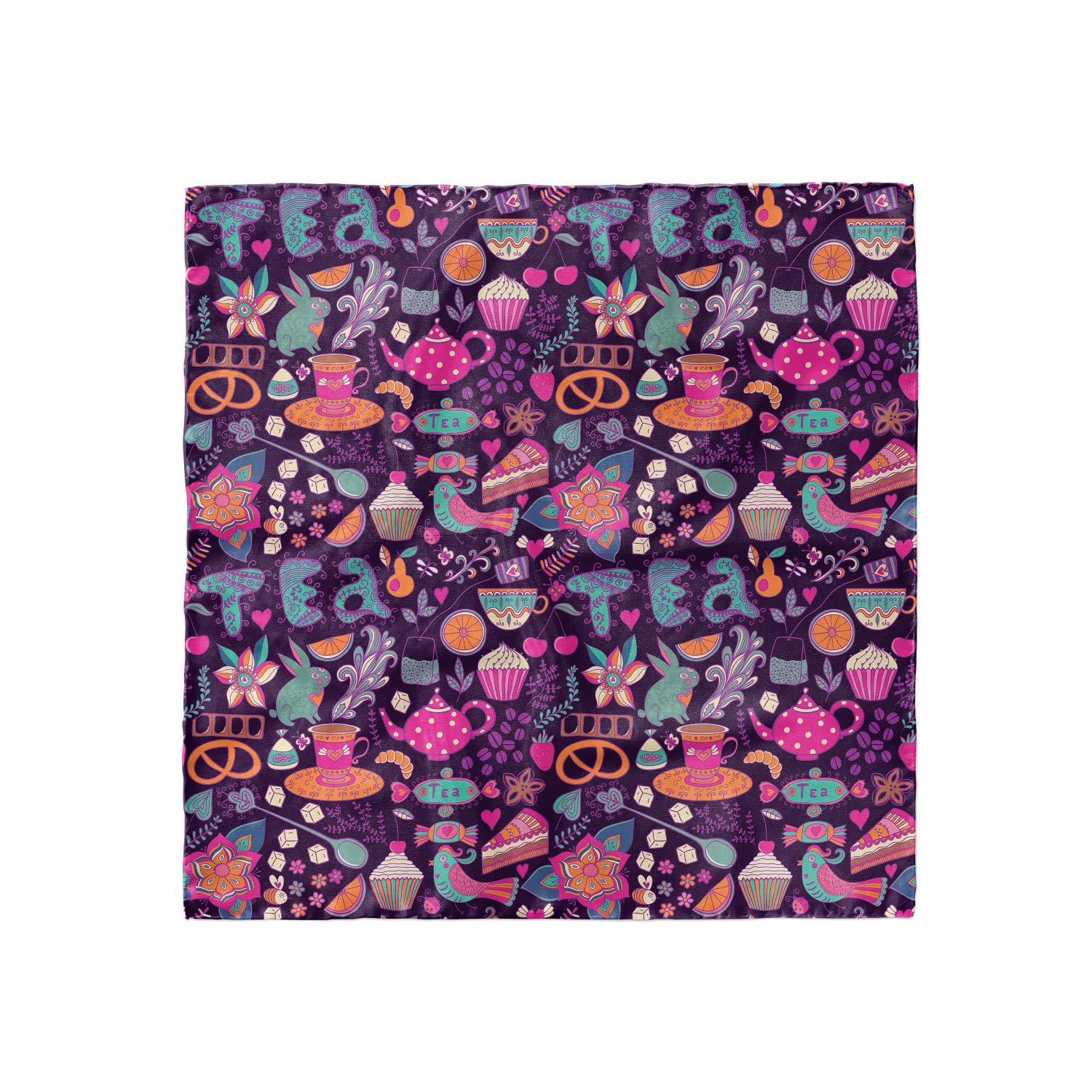 Ambesonne Tea Party Hair Scarf - Floral Cupcakes & Sugar Cups Design Head Wrap for Women - Perfect for Afternoon Tea, Bridal Showers & Vintage Themed Events