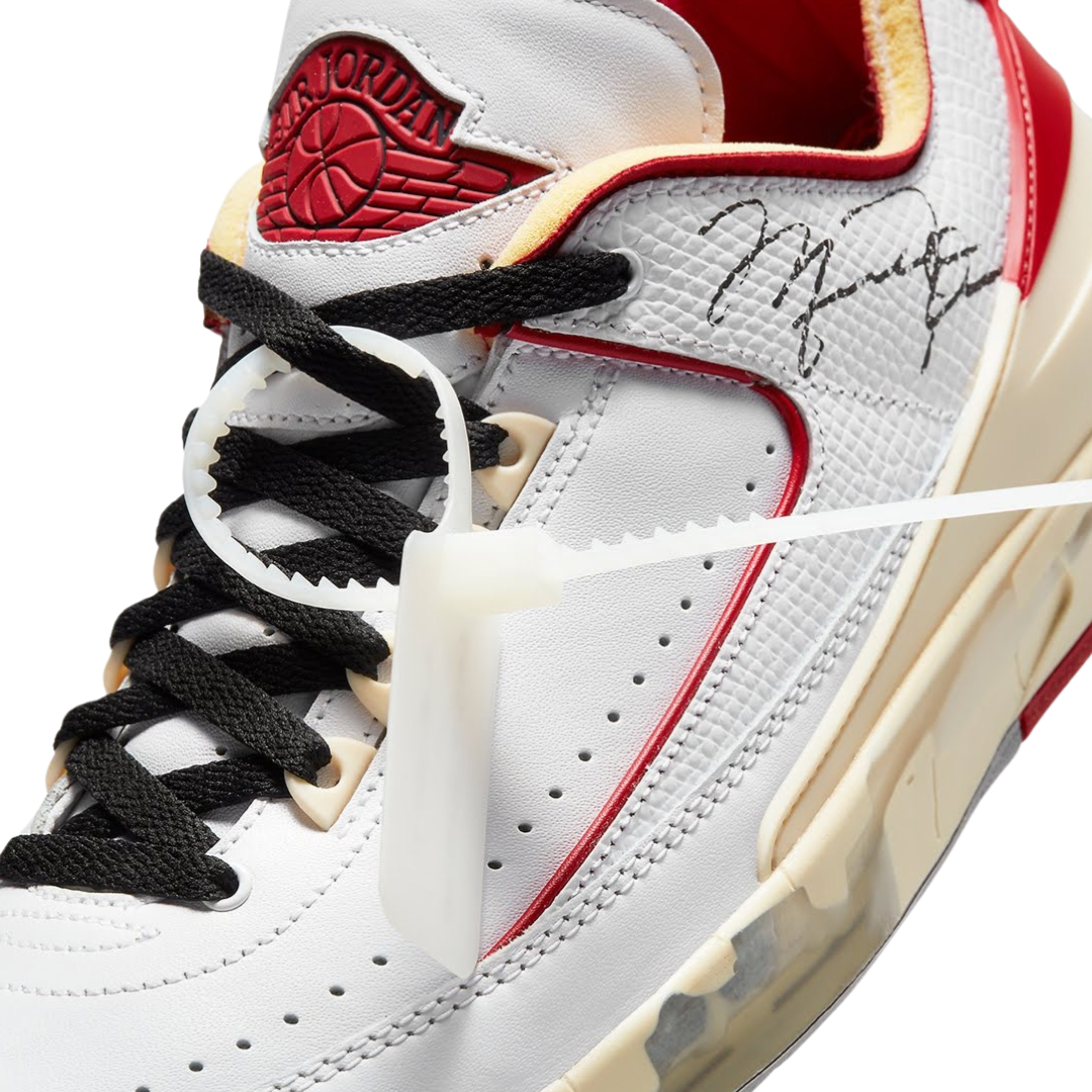 Off White x Air Jordan 2 Retro Low SP Sneakers - White & Varsity Red Colorway - Limited Edition Basketball Shoes for Men | Streetwear Fashion & Sneaker Collecting