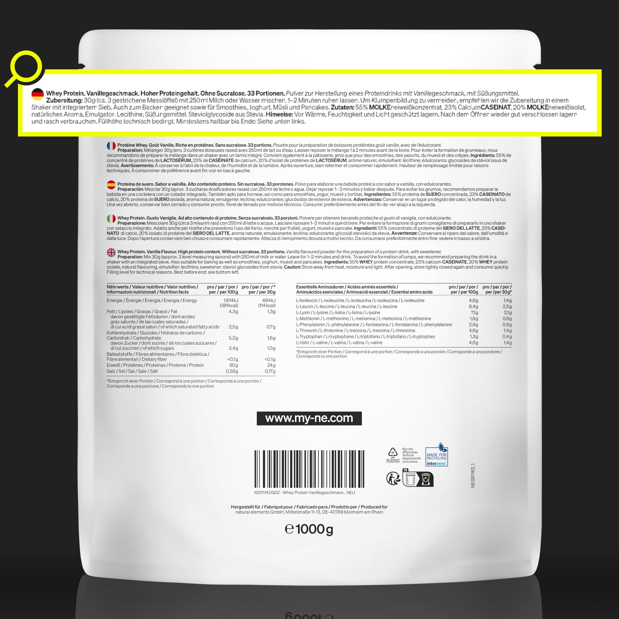 Vanilla Whey Protein Powder - 1kg, 24g Protein Per Serving - Naturally Sweetened, High-Quality & Lab-Tested - Made in Germany - Ideal for Post-Workout Recovery & Muscle Building