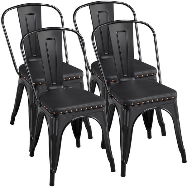 Yaheetech 4-Piece Metal Dining Chairs Set with PU Leather Seat Cushions - Modern Kitchen & Dining Room Furniture for Home, Restaurant, and Cafe Use