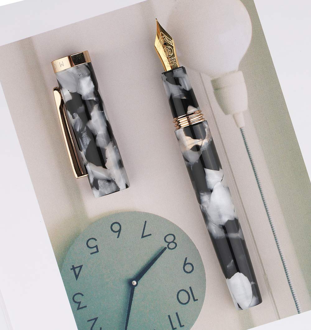 Majohn N2 Acrylic Fountain Pen with Fine Nib - Premium Black Celluloid Mini Travel Pocket Pen Gift Set with Box | Perfect for Journaling, Note Taking & Business Professionals