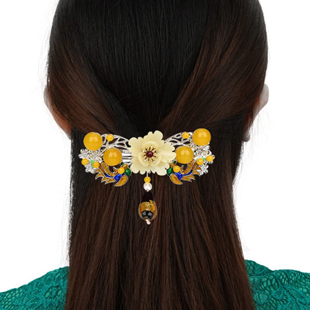Beaupretty Vintage Chinese Style Hair Clip with Crystal Dangle Beads & Tassel Flower - Elegant Hanfu Cosplay Hair Accessories for Women, Bridal, Party & Traditional Costume Outfits