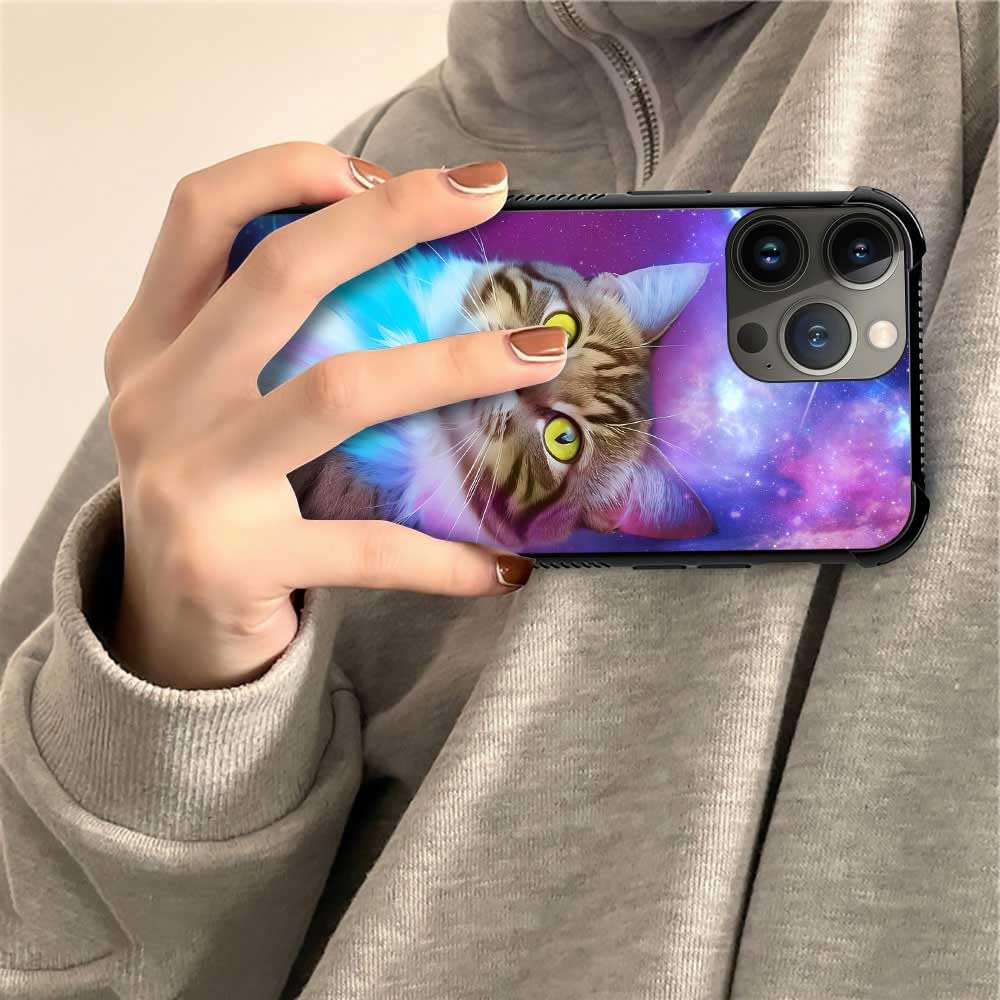 Trippy Cat Space Graphic iPhone 12 Mini Case - Shockproof Anti-Scratch Hard PC Back Cover for Girls | Perfect for Daily Use, Travel & Gift Giving