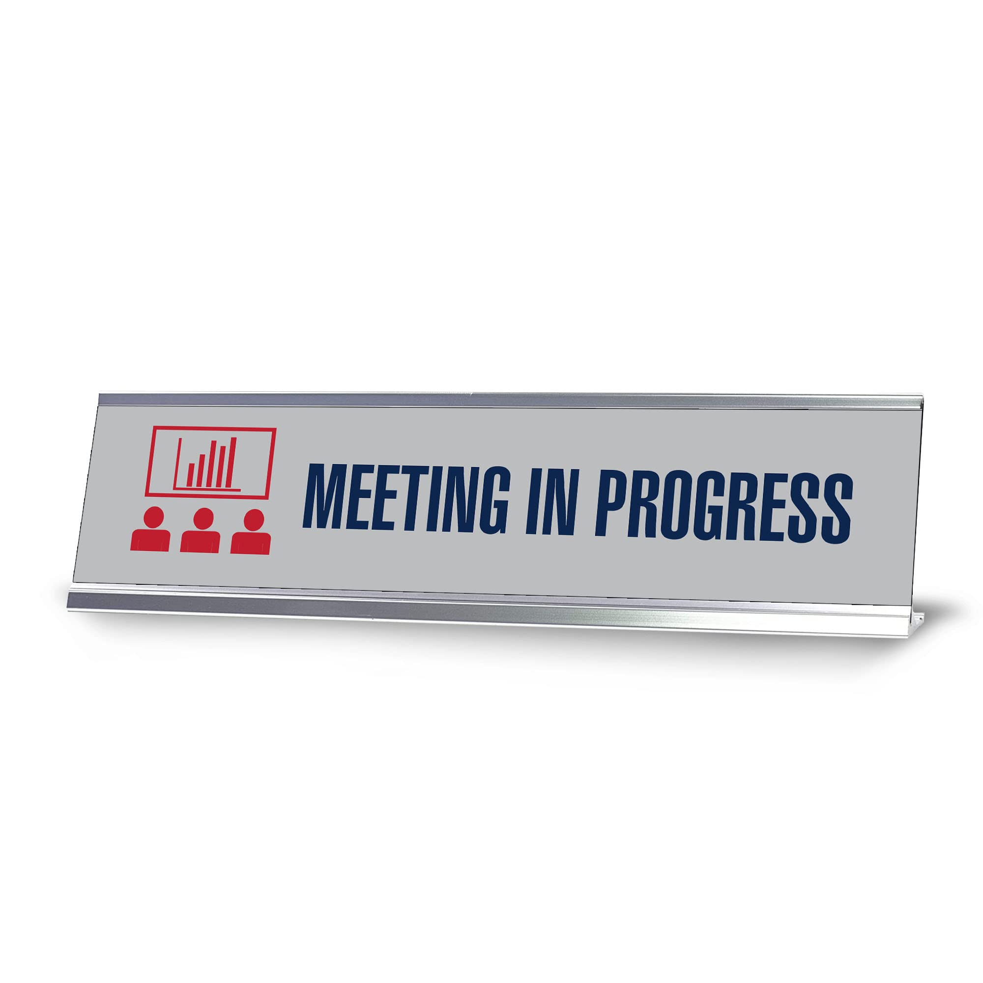Professional Meeting in Progress Sign - Silver Frame Desk Sign (2x8) - Perfect for Office Meetings, Conference Rooms & Privacy Notifications