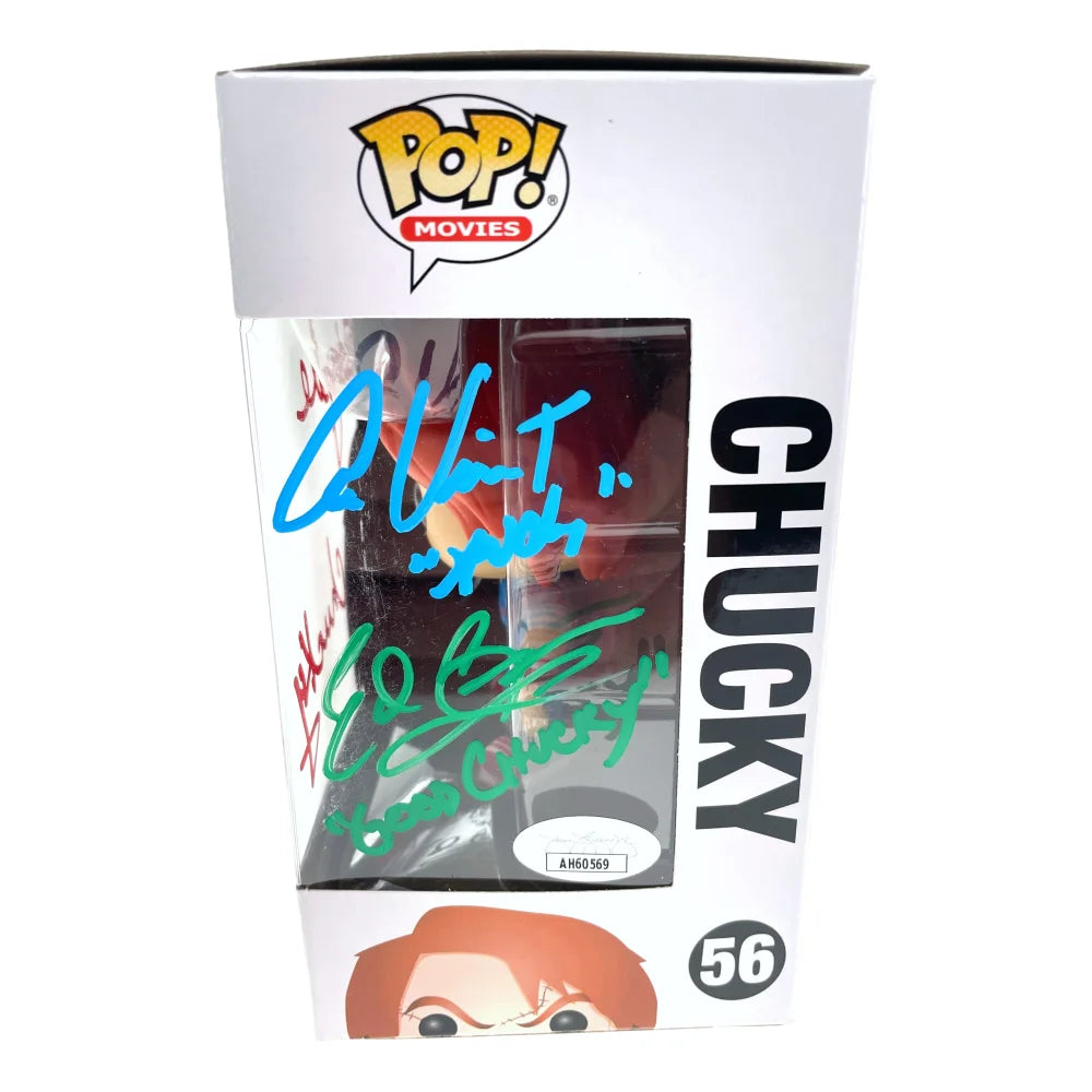 Chucky Funko Pop #56 Signed by Ed Gale, Alex Vincent & Edan Gross - JSA COA Authenticated - Child's Play Horror Collectible - Perfect for Horror Fans & Movie Memorabilia Collections