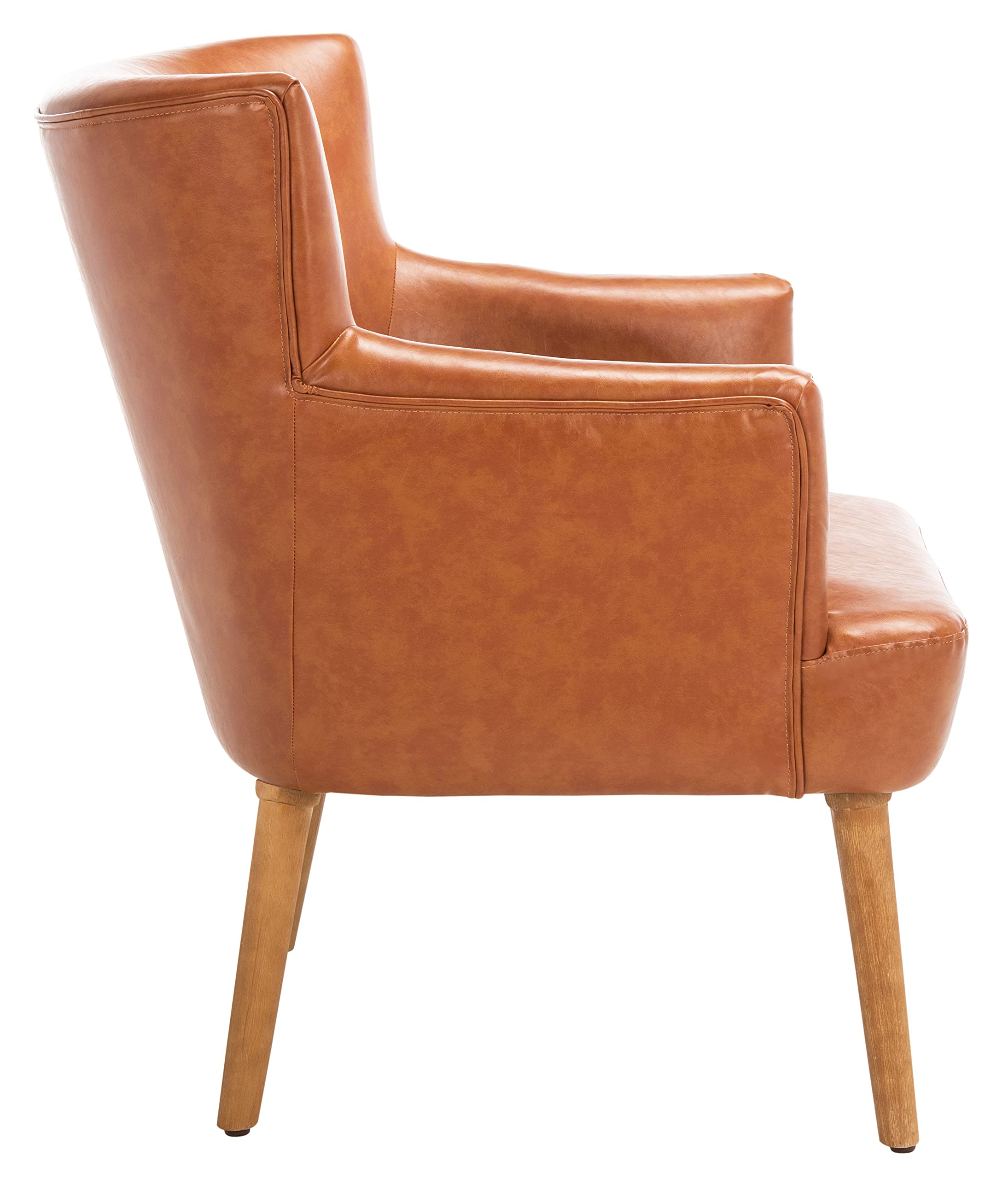 SAFAVIEH Delfino Cognac Faux Leather Accent Chair with Natural Wood Legs - Modern Living Room, Bedroom, or Office Seating Furniture for Home Decor