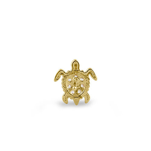 14K Yellow Gold Sea Turtle Cubic Zirconia Stud Earrings for Women - Perfect for Beach Vacations, Summer Parties & Gifts