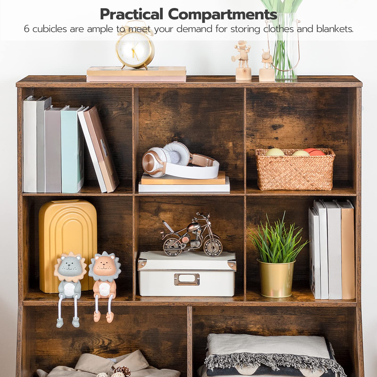HOOBRO 8-Cubicle Kids Bookshelf and Toy Storage Organizer - Rustic Brown Wooden Bookcase for Playroom, Bedroom, Nursery & School - Perfect for Organizing Books, Toys, and Learning Supplies