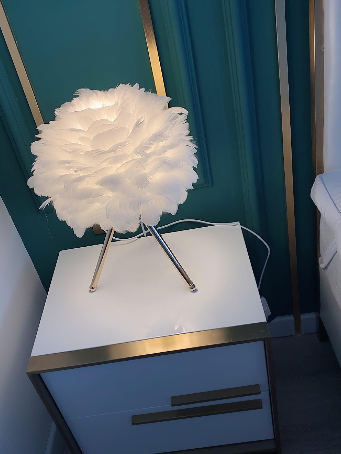 Elegant Goose Feather Table Lamp - Soft Warm White Light for Bedroom, Living Room & Office Decor - Perfect for Cozy Nights & Relaxing Ambience