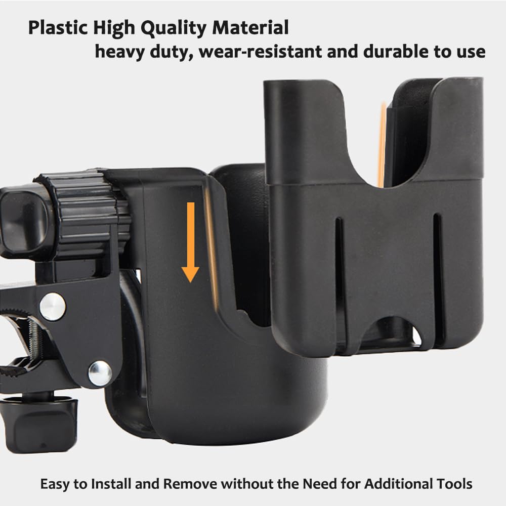 Adjustable 2-in-1 Wheelchair Cup Holder with Phone Bracket - Universal Drink Bottle Holder for Scooters, Walkers & Rollators (Black) - Perfect for Outdoor Mobility & Daily Use