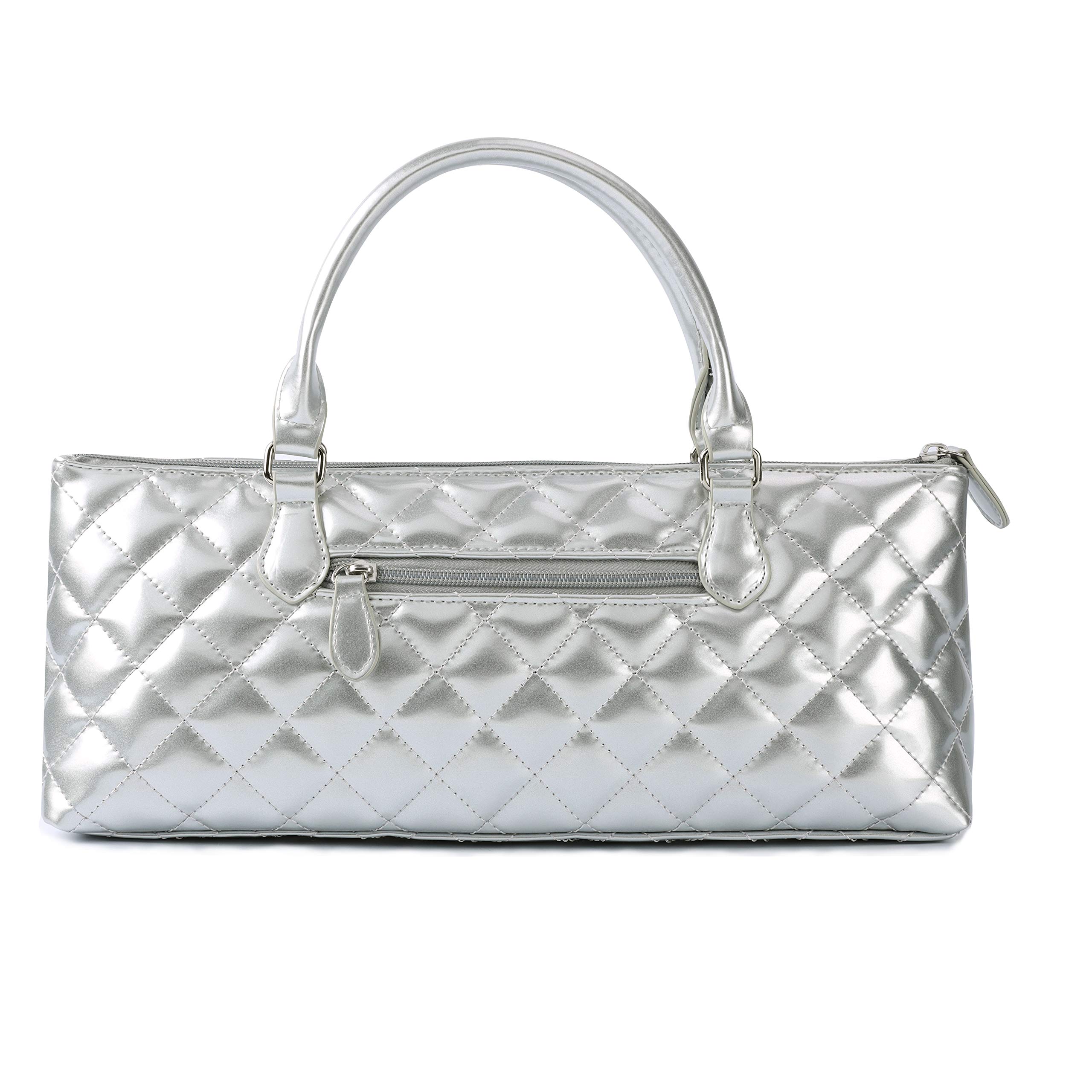 Sachi La Soir'ee Insulated Wine Tote Bag - Faux Leather Quilted Wine Purse & Clutch for Women | Stylish Silver Wine Carrier Cooler Bag for Parties, Picnics & Gifts