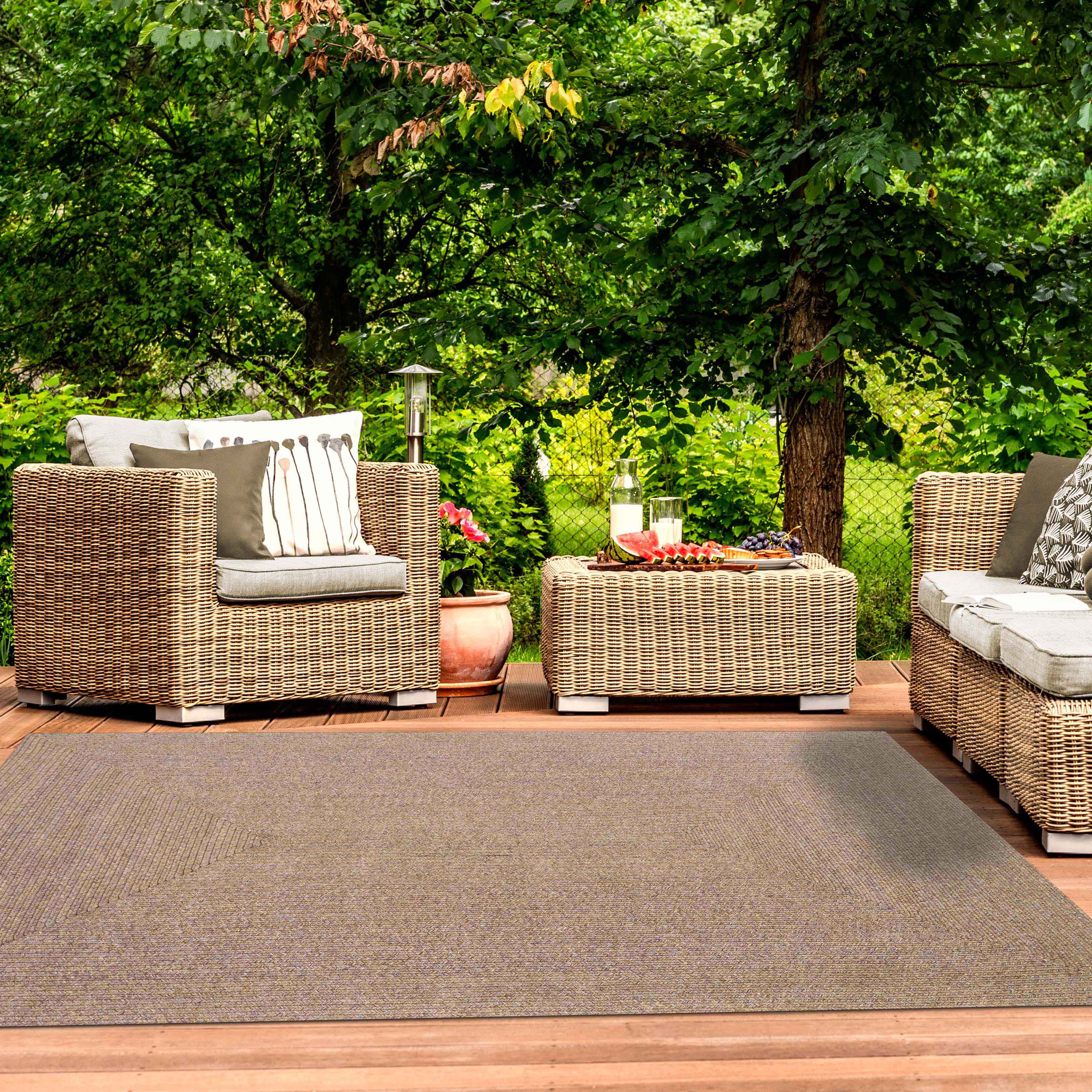 Bohemian Rectangle Braided Area Rug - Non-Slip Indoor Outdoor Rug for Living Room, Bedroom, Patio - Soft Woven Jute Natural Fiber Floor Mat for Home Decor