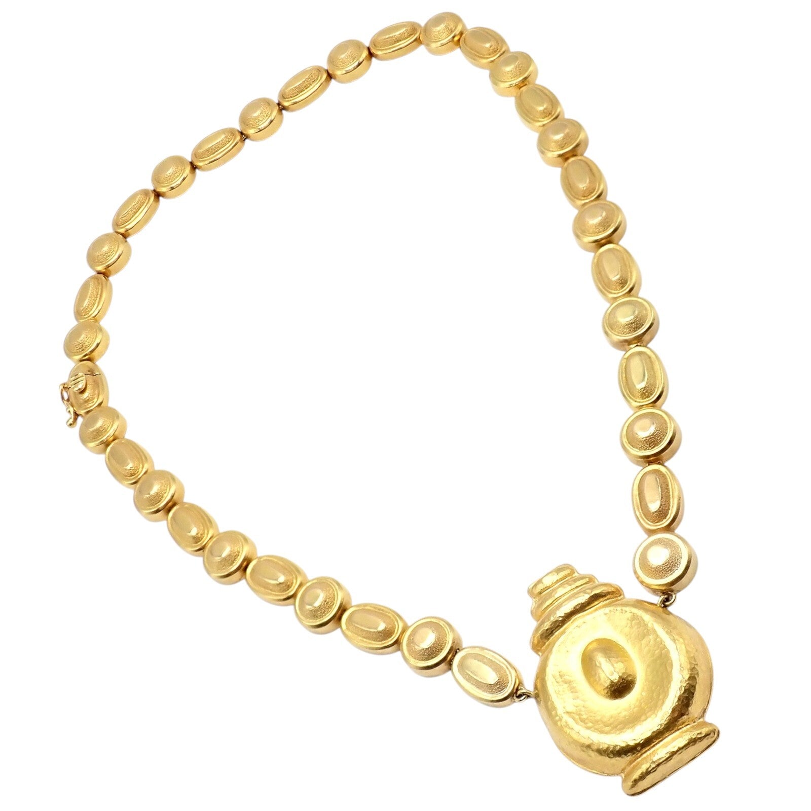 Vintage Estate Ilias Lalaounis 18k Yellow Gold Hammered Vase Necklace - Elegant Jewelry for Weddings, Parties & Special Occasions