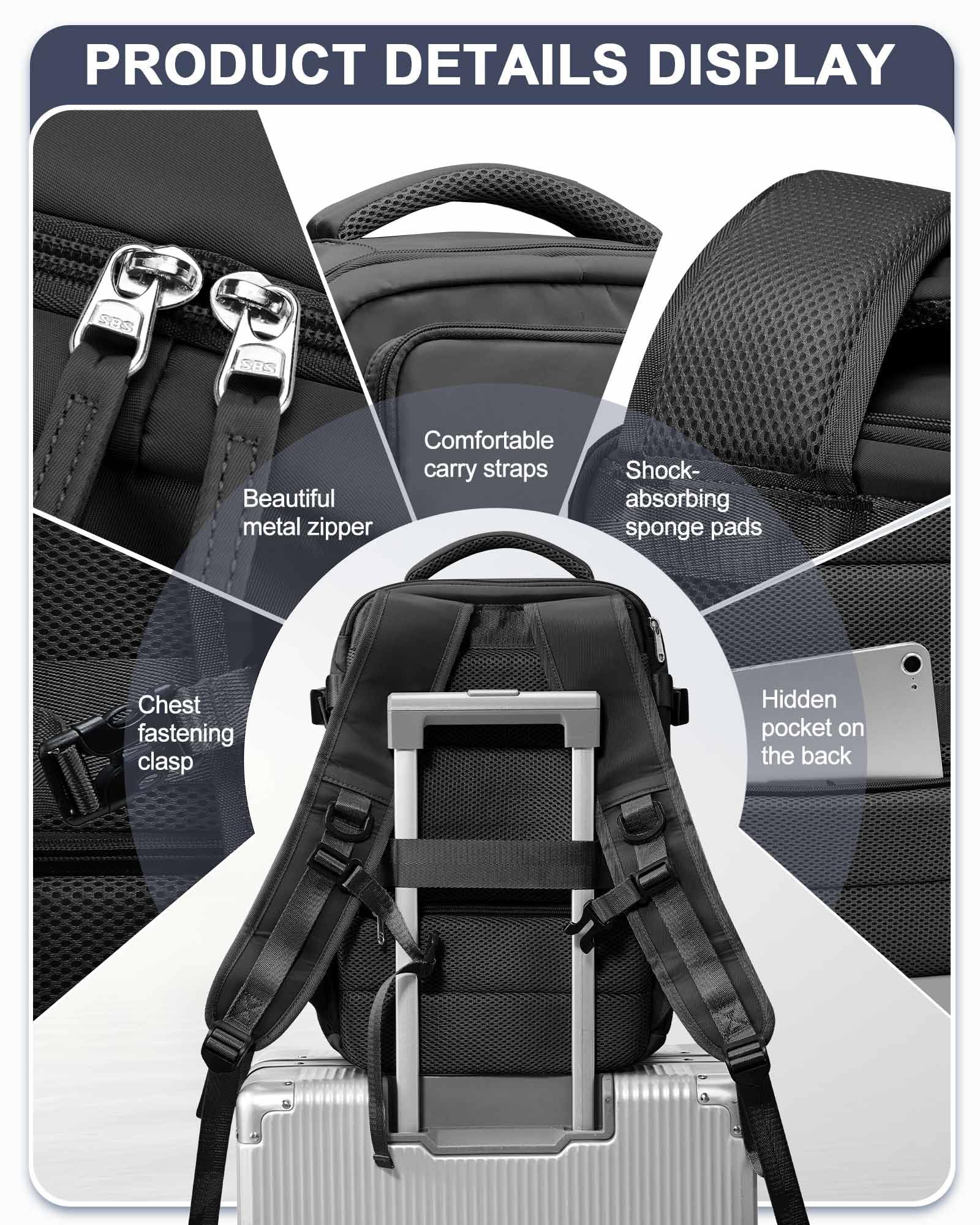 Lightweight Black Travel Backpack for Women & Men - TSA Approved Carry-On Flight Backpack, Casual Daypack & Hiking Rucksack with Laptop Compartment - Perfect for Business Trips, Air Travel & Outdoor Adventures