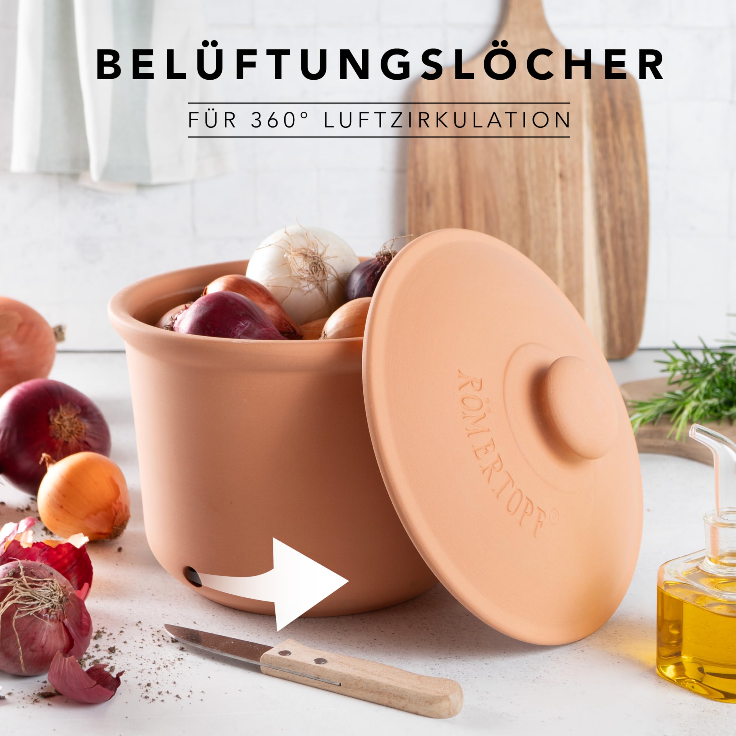 Römertopf Clay Storage Jar for Onions - 1.5L (415 05) | Airtight Kitchen Container for Garlic, Potatoes & Vegetables | Perfect for Pantry Organization & Fresh Food Preservation