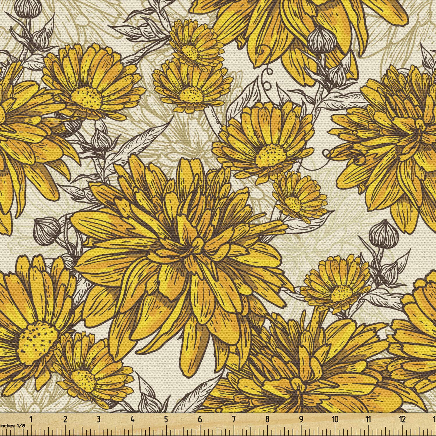 Ambesonne Floral Fabric by The Yard - Lily Carnation Bouquet Botany Field Design, Decorative Upholstery Fabric for Sofa, Curtains & Home Decor, 10 Yards, Earth Yellow Beige - Perfect for DIY Projects, Sewing & Crafting