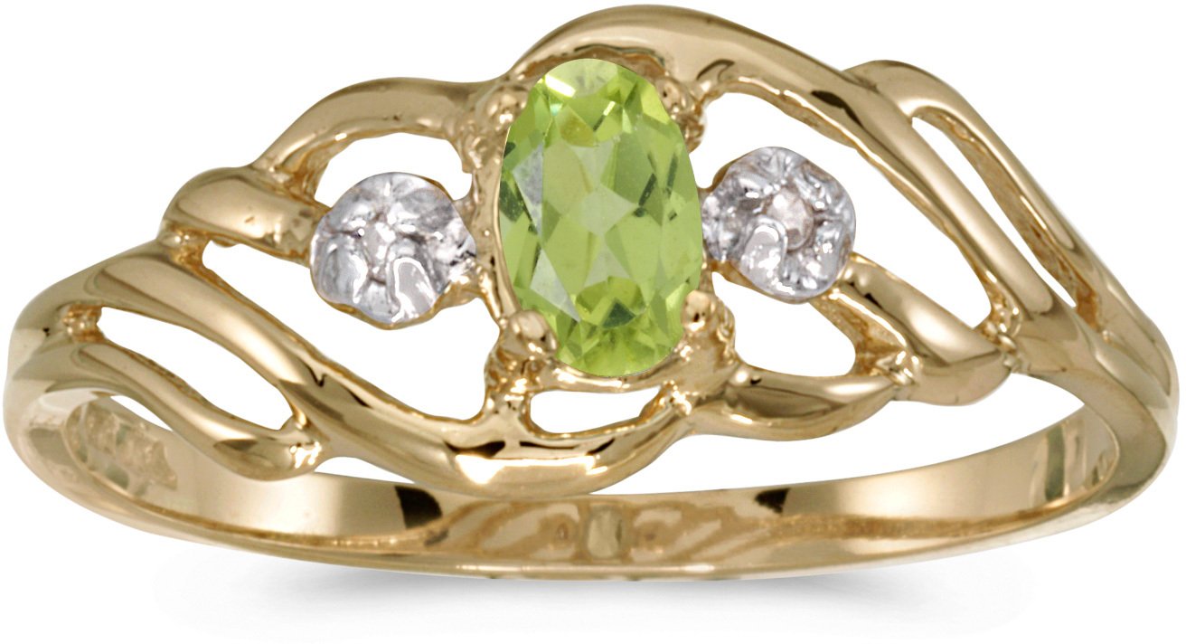 14K Yellow Gold Oval Peridot and Diamond Ring for Women - Elegant Birthstone Jewelry Gift for Engagement, Anniversary & Special Occasions