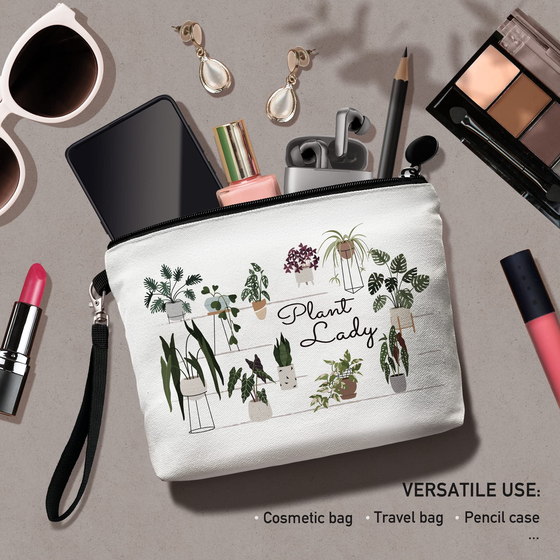 Stylish Plant-Themed Makeup Bag - Cute Cosmetic Pouch with Zipper Wristlet for Women | Perfect Travel Toiletry Organizer & Gift for Plant Lovers, Gardeners (Plant Lady) | Great for Daily Use, Travel, and Birthday Presents