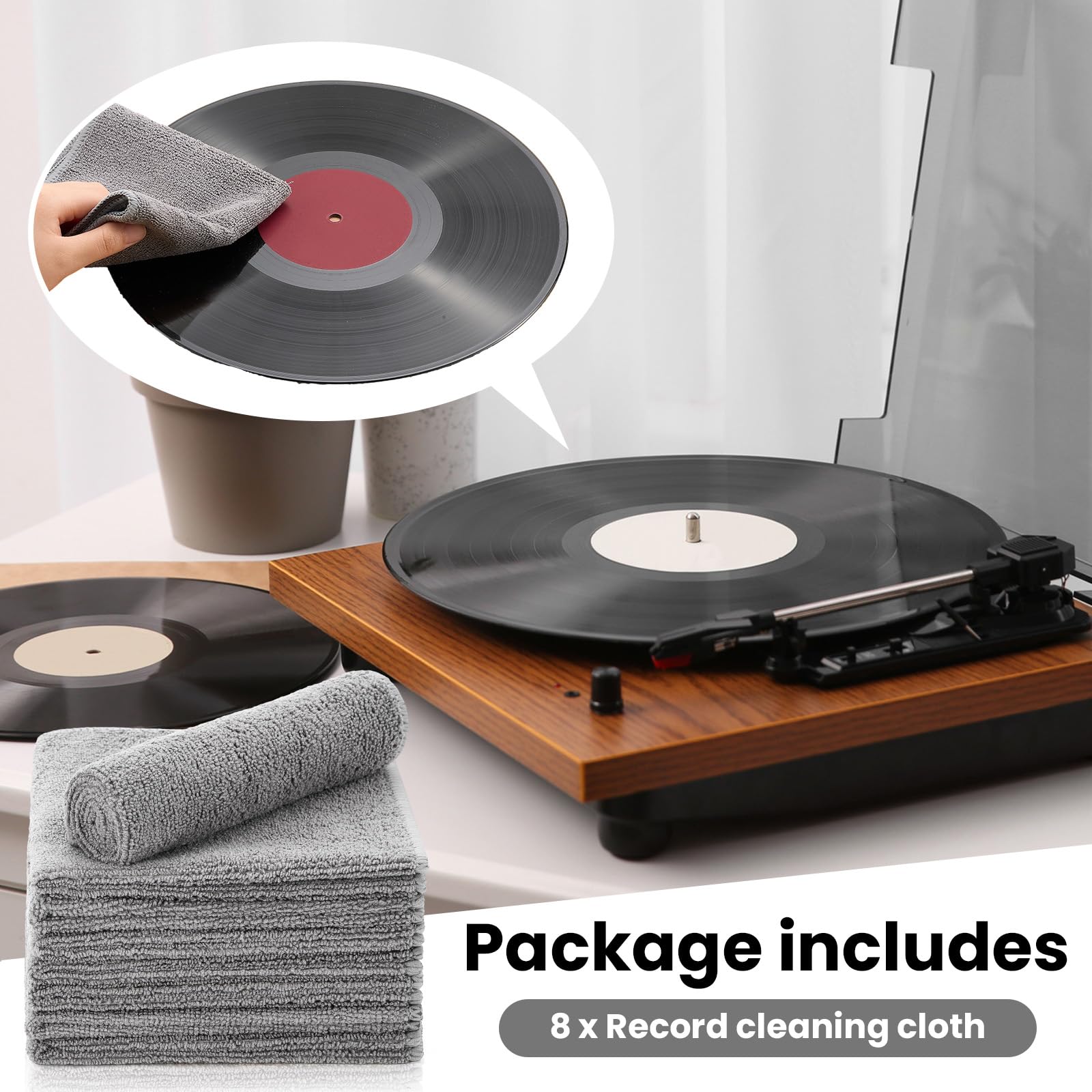 Honeydak 8-Pack Anti-Static Microfiber Cleaning Cloths for Vinyl Records, Glasses, TV Screens & Laptops – Ultra-Soft Scratch-Free Dust Removal for Audiophiles & Electronics