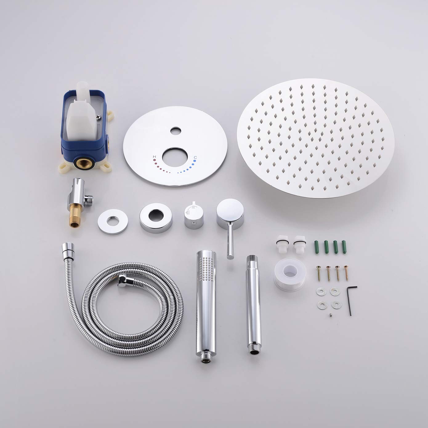 Premium Chrome Ceiling Shower System - 12 Inch Rainfall Shower Head with Handheld Sprayer - All Metal Brass Faucet Set for Luxurious Bathroom Upgrade - Perfect for Spa-Like Experience in Master Bath & Guest Suites