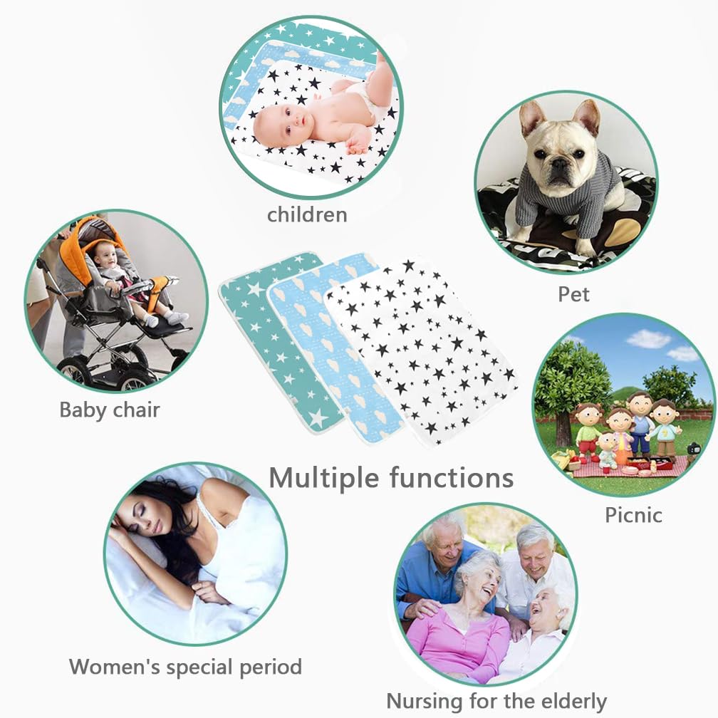 3 Pack Waterproof Diaper Changing Pad - Portable Baby Change Mat for Toddlers & Infants | Premium Changing Pad Liner, Bed Pad & Play Mat (Green, White, Blue) - Perfect for Nursery, Travel & On-the-Go Diaper Changes