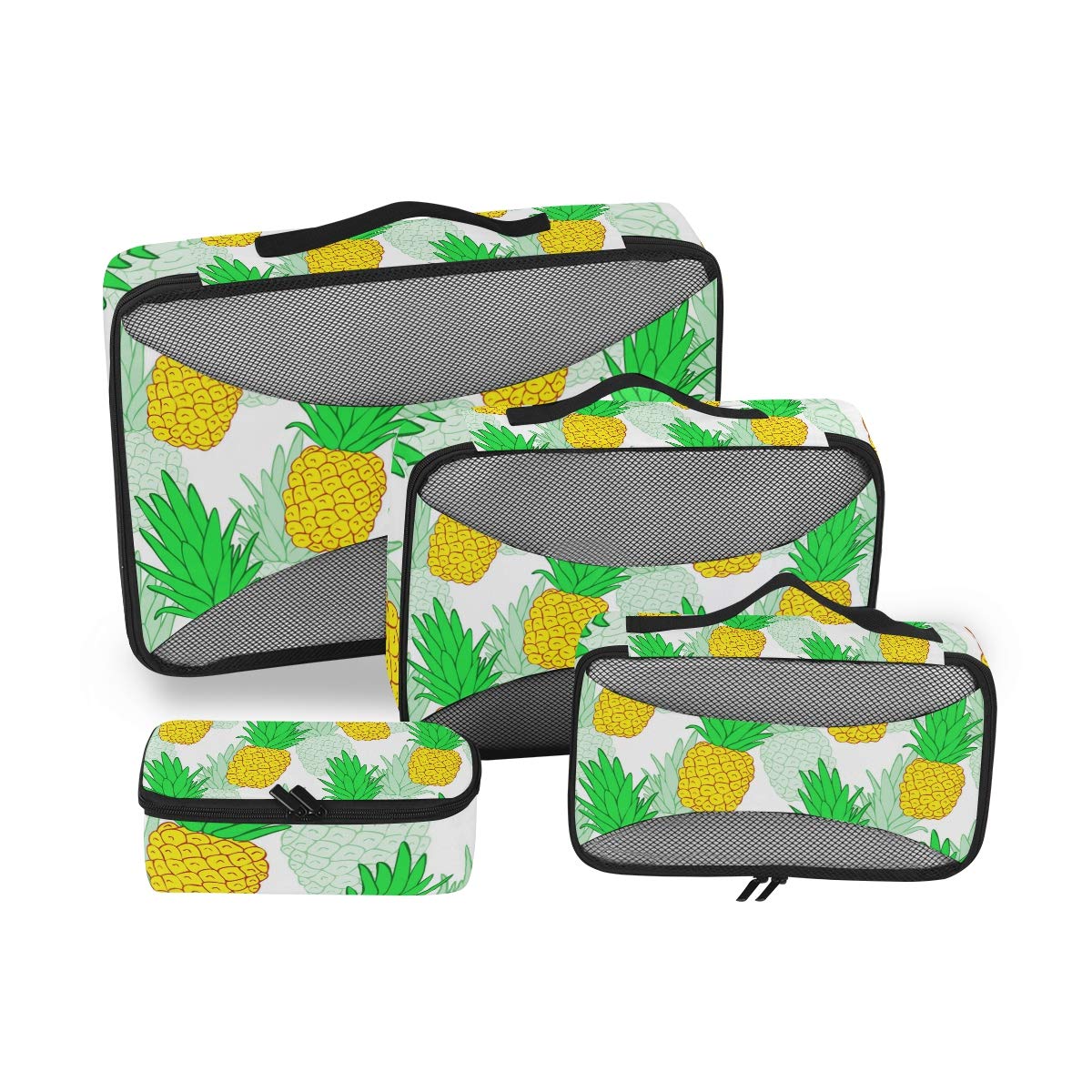 4-Piece Pineapple Packing Cubes Set - Travel Organizer & Storage Bags with Toiletry Pouches | Perfect for Suitcase Organization, Carry-On Luggage & Vacation Packing