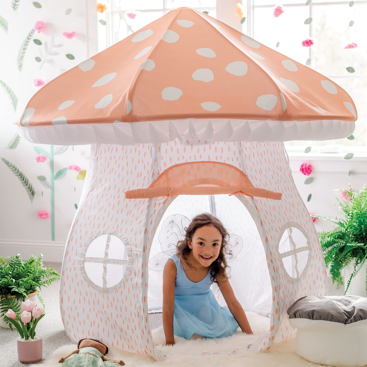 MindWare Mushroom Playhouse Tent for Kids – Indoor Play Tent, Reading Nook, Playroom & Classroom Decor – Gnome & Fairy Themed Toddler Playhouse & Sleepover Tent – Over 5 Feet Tall – Ages 3+ – Perfect for Imaginative Play, Storytime & Sleepovers