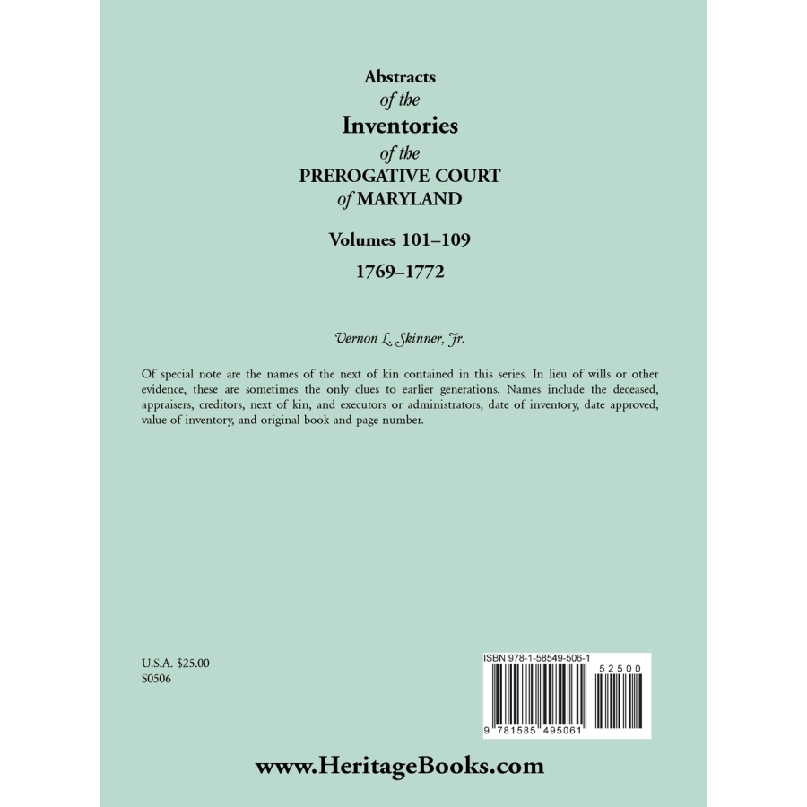 Abstracts of the Inventions of the Prerogative Court of Maryland 1769-1772 (Libers 101-109) | Historical Genealogy Research & Family History Records for Ancestry Research
