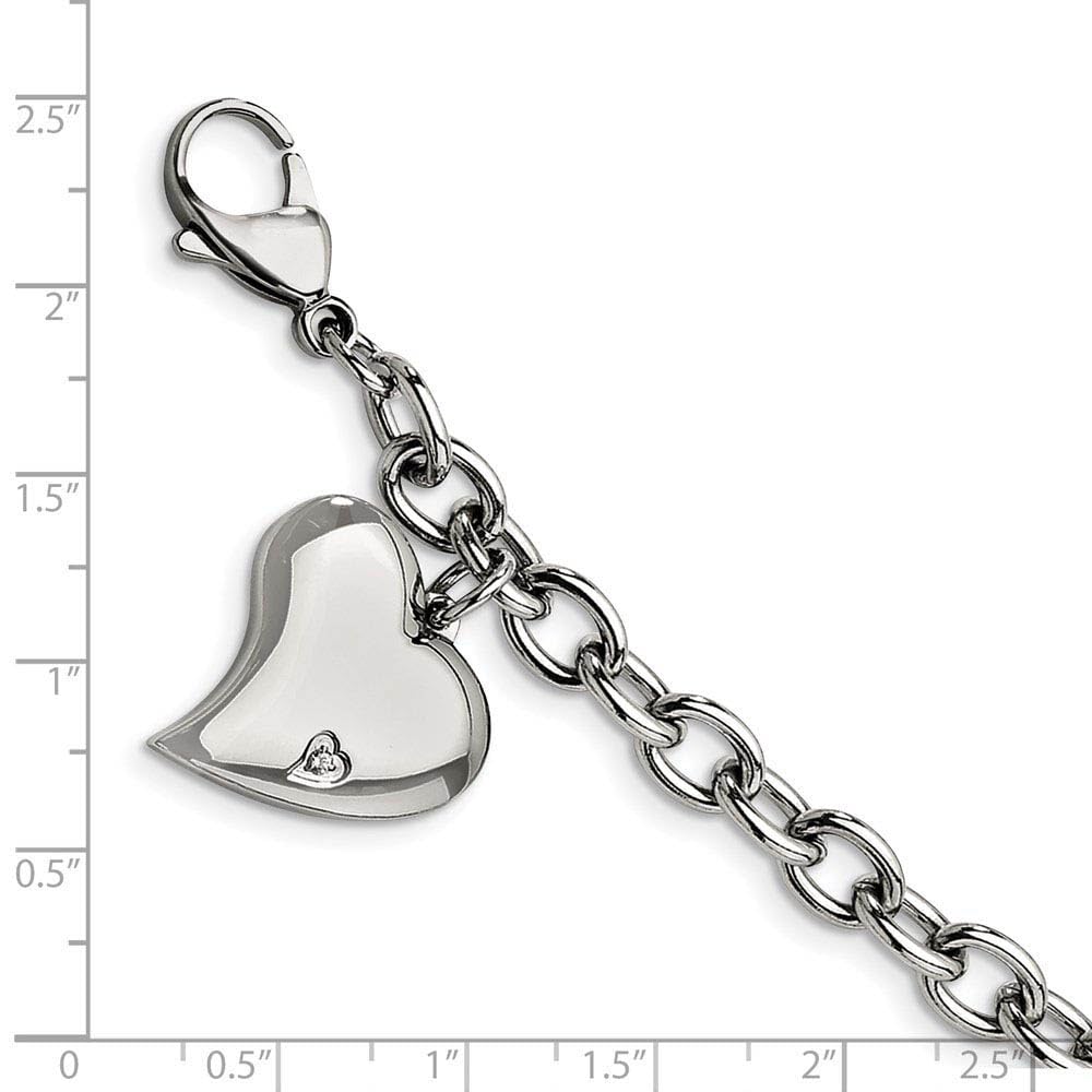 Black Bow Women's 6mm Stainless Steel Heart CZ Charm Bracelet - Perfect for Gifts & Special Occasions