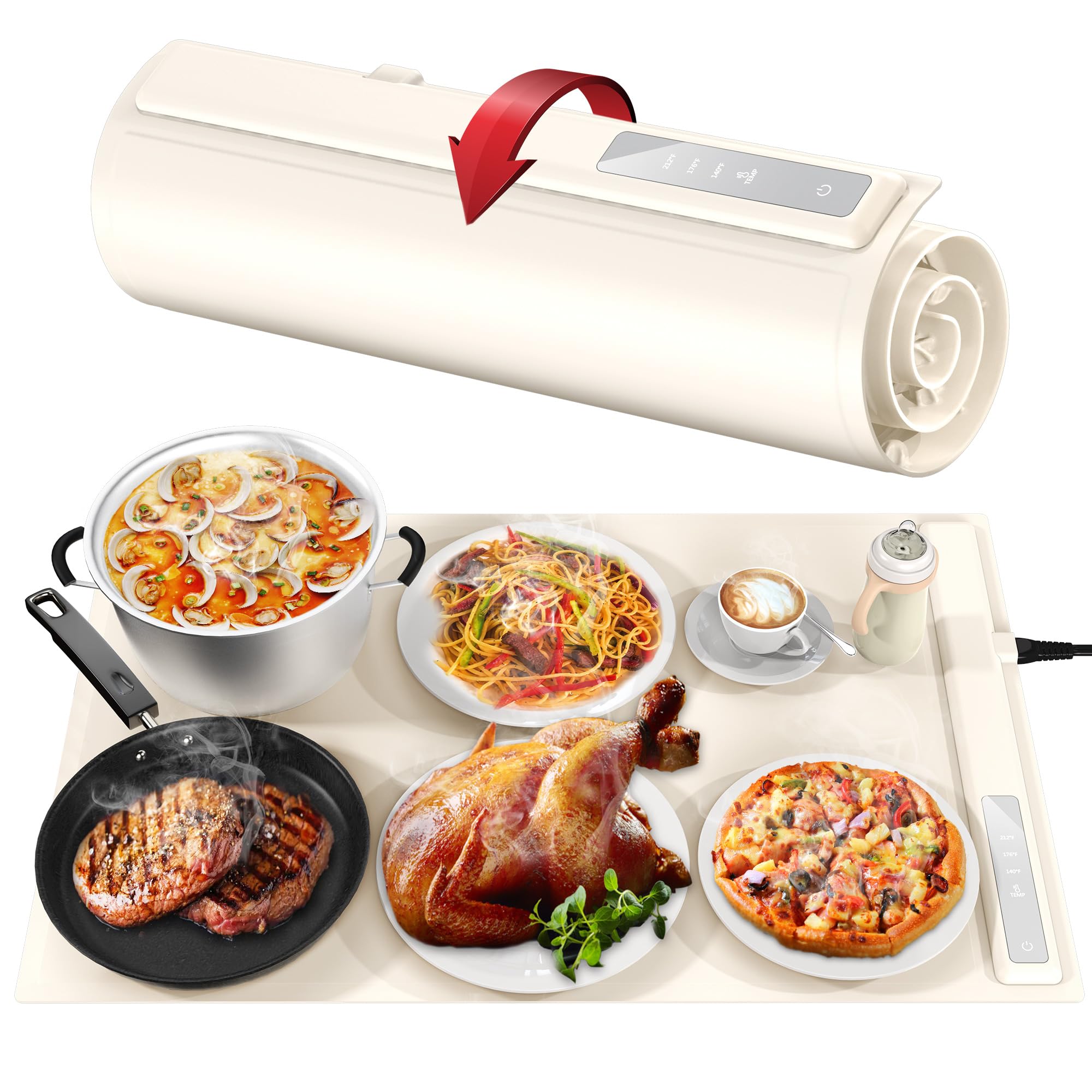 Premium Silicone Food Warming Mat - Adjustable Temperature, Fast & Even Heating for Buffets, Parties & Countertops | Portable Electric Warming Tray for Hot Plates, Dishes & Meals | Ideal for Home Entertaining, Catering & Restaurant Use