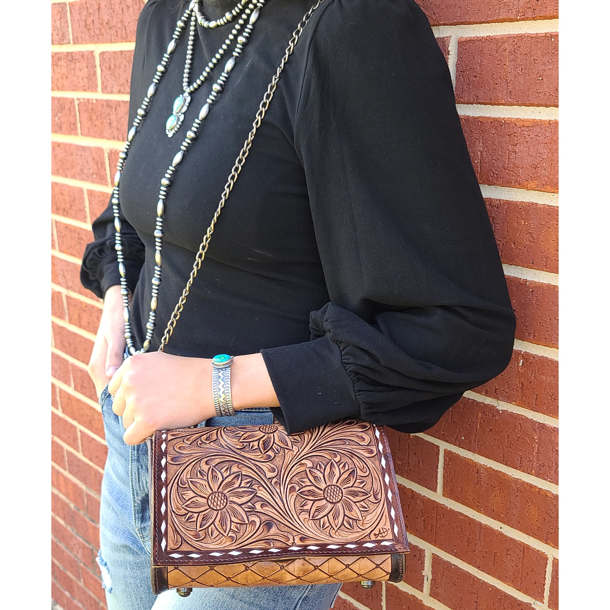 American Darling Genuine Leather Tooled Stitched Crossbody Purse for Women - Perfect for Everyday Use, Work & Travel